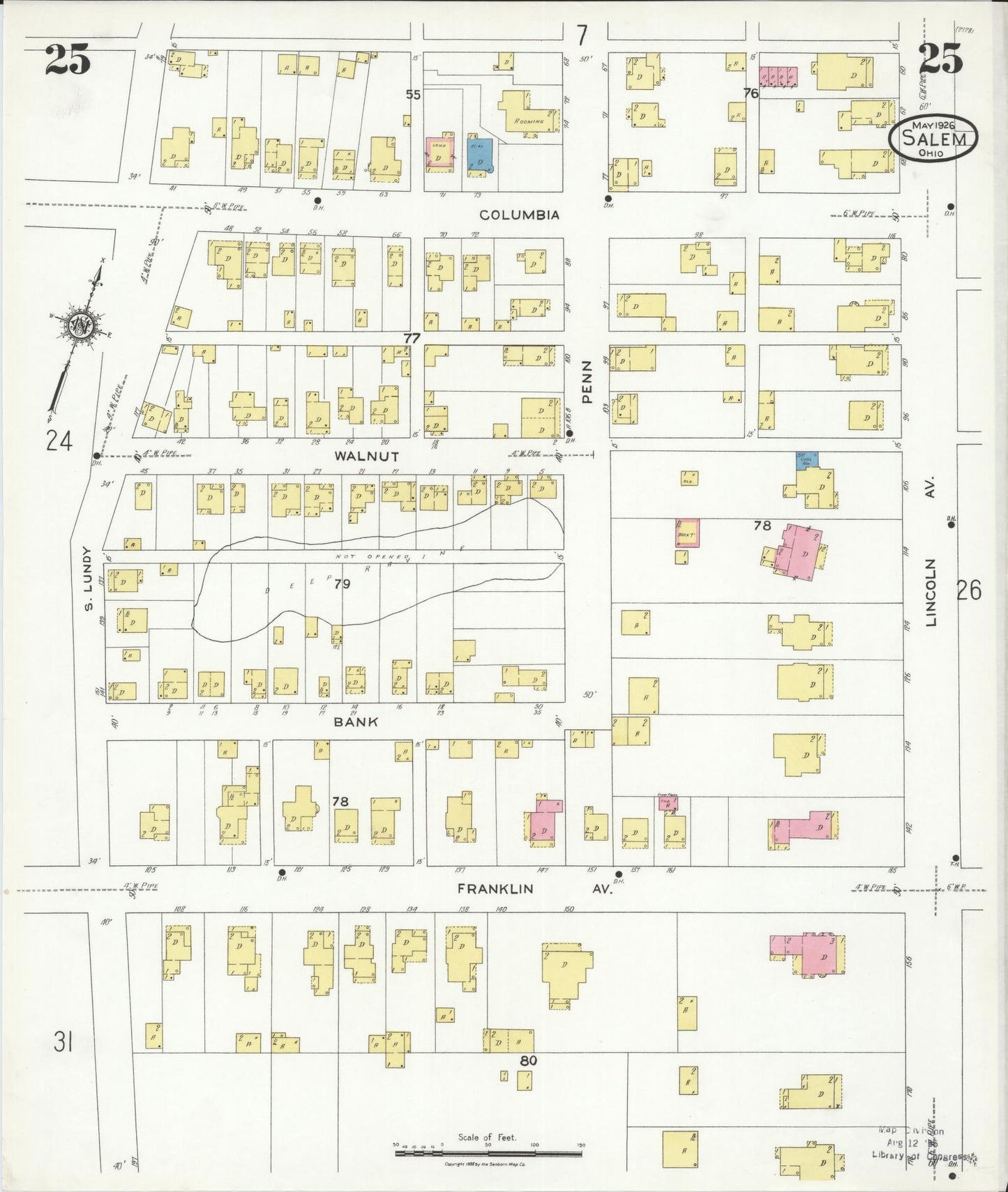 Sanborn Fire Insurance Map from Salem, Columbiana County, Ohio (1926), Sheet #0025 - Historic Sanborn Fire Insurance Map Print, vintage old map wall art, antique decor, genealogy gift, Ohio Ohio map