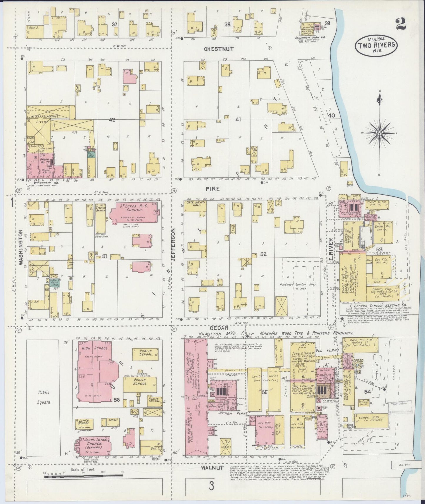 Sanborn Fire Insurance Map from Two Rivers, Manitowoc County, Wisconsin (1904), Sheet #0002 - Historic Sanborn Fire Insurance Map Print, vintage old map wall art, antique decor, genealogy gift, Wisconsin Wisconsin map