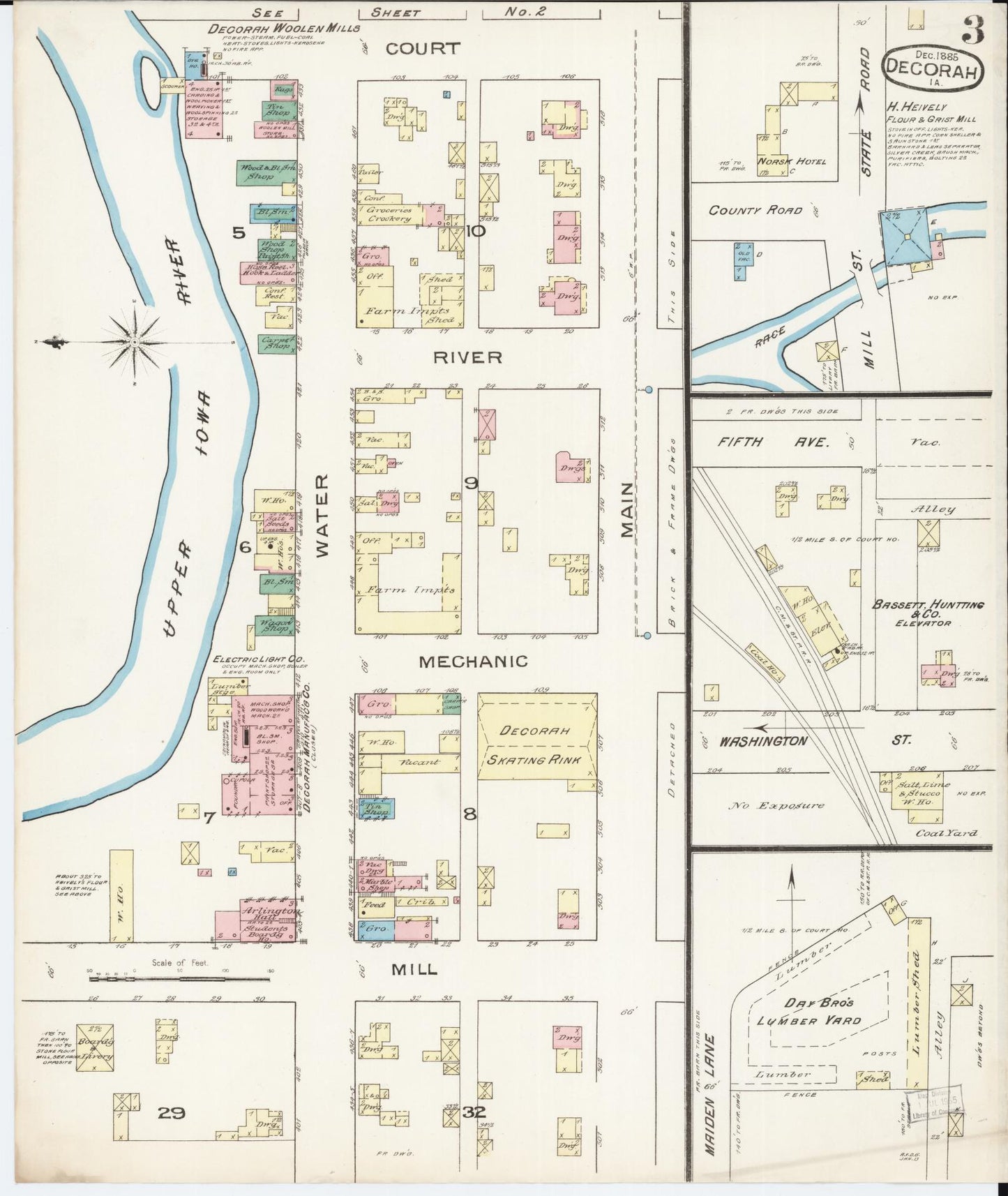 Sanborn Fire Insurance Map from Decorah, Winneshiek County, Iowa (1885), Sheet #0003 - Historic Sanborn Fire Insurance Map Print, vintage old map wall art