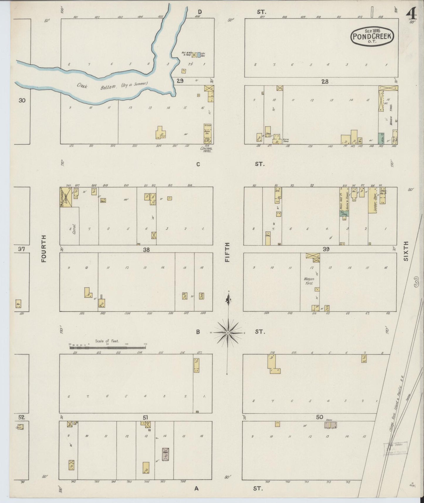 Sanborn Fire Insurance Map from Pond Creek, Grant County, Oklahoma (1895), Sheet #0004 - Complete Map Set gallery image, historic Sanborn map, vintage wall art, Oklahoma Oklahoma