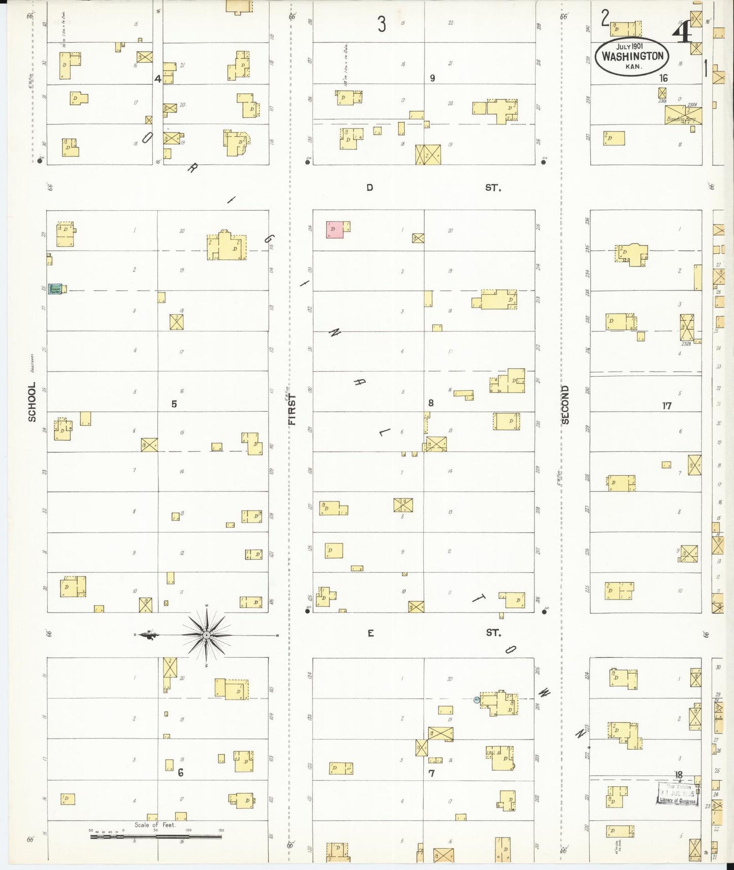 Sanborn Fire Insurance Map from Washington, Washington County, Kansas (1901), Sheet #0004 - Historic Sanborn Fire Insurance Map Print, vintage old map wall art, antique decor, genealogy gift, Sanborn Fire Insurance Map from Washington Washington map
