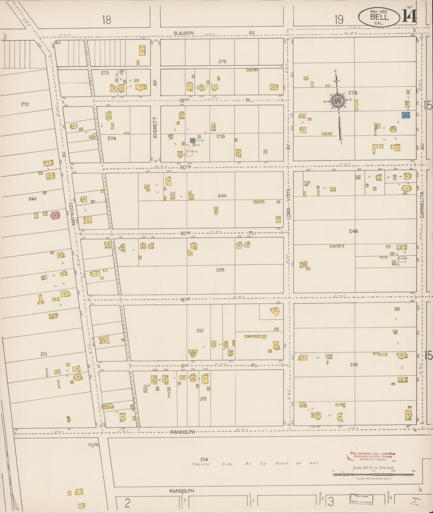 Sanborn Fire Insurance Map from Bell, Los Angeles County, California (1922), Sheet #0014 - Historic Sanborn Fire Insurance Map Print, vintage old map wall art, antique decor, genealogy gift, California California map