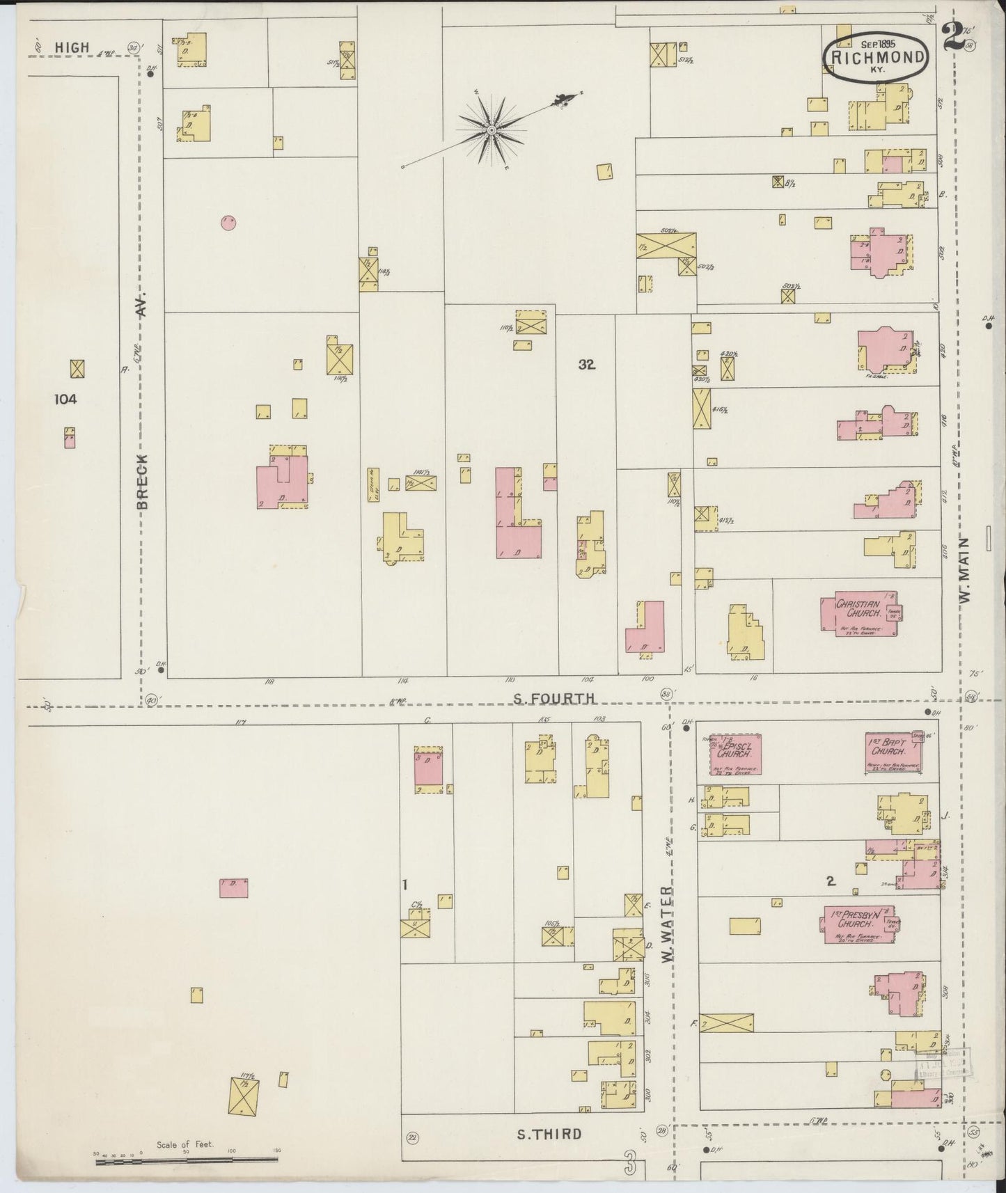 Sanborn Fire Insurance Map from Richmond, Madison County, Kentucky (1895), Sheet #0002 - Historic Sanborn Fire Insurance Map Print, vintage old map wall art, antique decor, genealogy gift, Kentucky Kentucky map