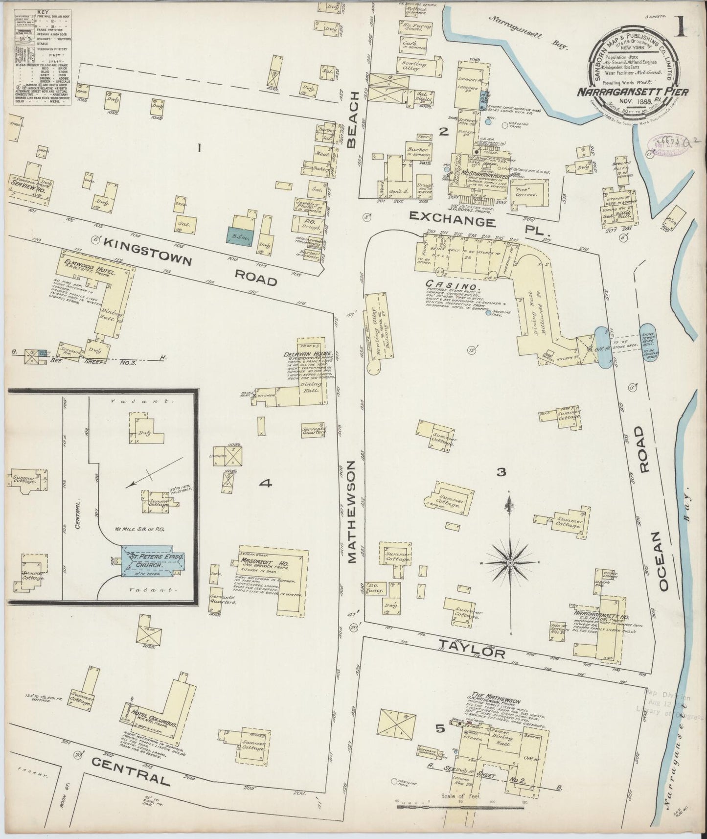 Sanborn Fire Insurance Map from Narragansett Pier, Washington County, Rhode Island. (1885) – Historic Sanborn Fire Insurance Map Print
