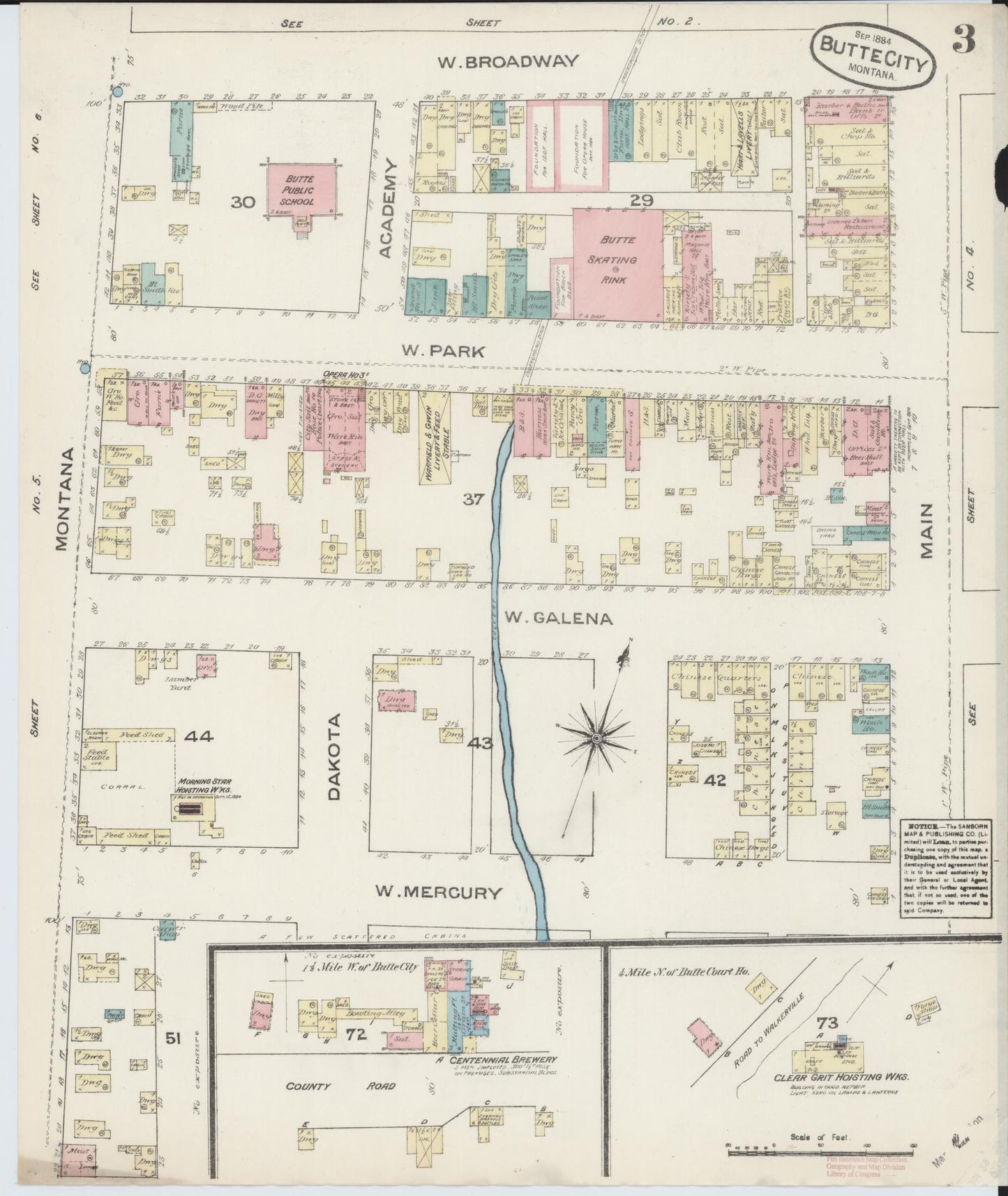 Sanborn Fire Insurance Map from Butte, Silver Bow County, Montana (1884), Sheet #0003 - Historic Sanborn Fire Insurance Map Print, vintage old map wall art, antique decor, genealogy gift, Montana Montana map