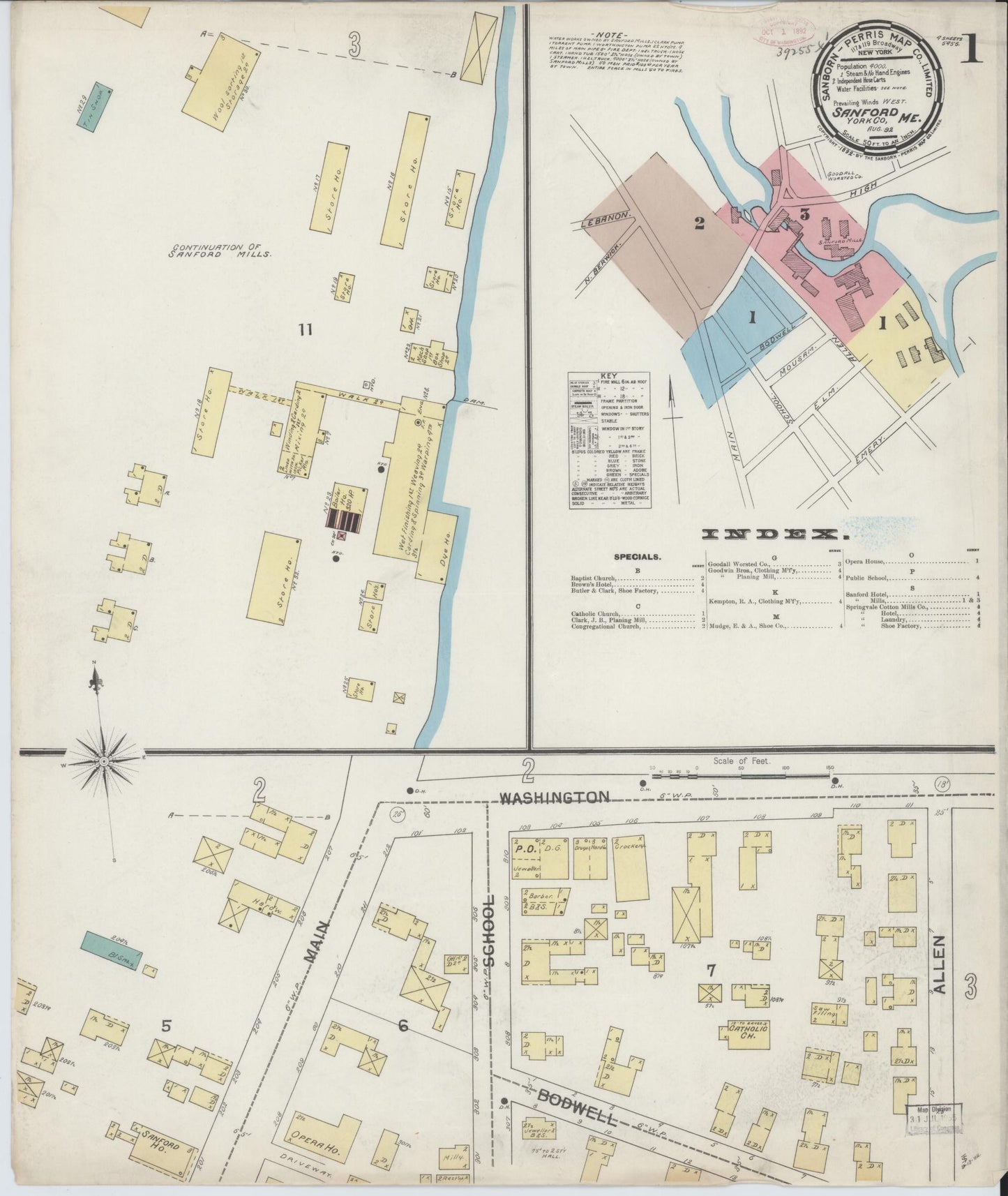 Sanborn Fire Insurance Map from Sanford, York County, Maine (1892), Sheet #0001 - Historic Sanborn Fire Insurance Map Print, vintage old map wall art, antique decor, genealogy gift, Maine Maine map