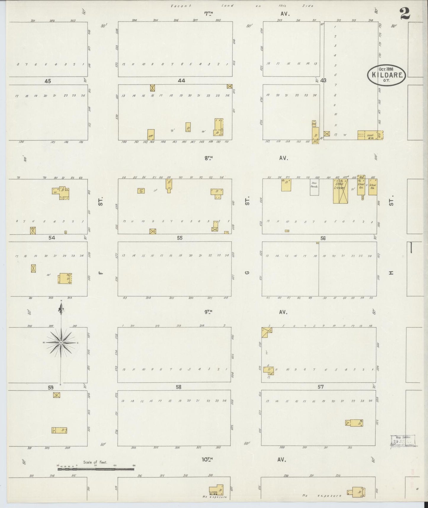Sanborn Fire Insurance Map from Kildare, Kay County, Oklahoma (1898), Sheet #0002 - Complete Map Set gallery image, historic Sanborn map, vintage wall art, Oklahoma Oklahoma