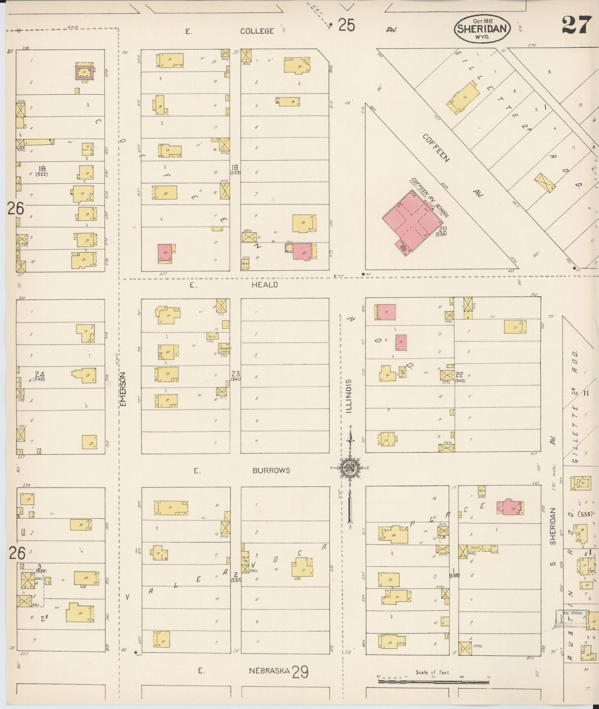 Sanborn Fire Insurance Map from Sheridan, Sheridan County, Wyoming (1912), Sheet #0027 - Historic Sanborn Fire Insurance Map Print, vintage old map wall art, antique decor, genealogy gift, Wyoming Wyoming map