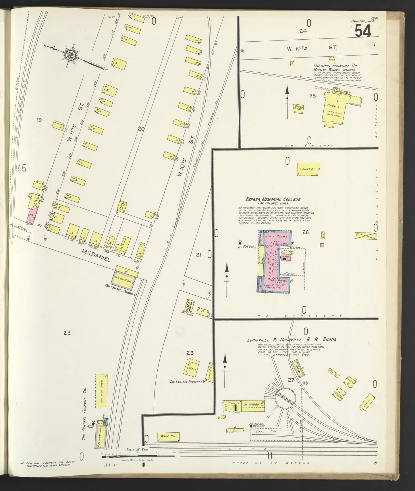 Sanborn Fire Insurance Map from Anniston, Calhoun County, Alabama (1925), Sheet #0054 - Complete Map Set gallery image, historic Sanborn map, vintage wall art, Alabama Alabama
