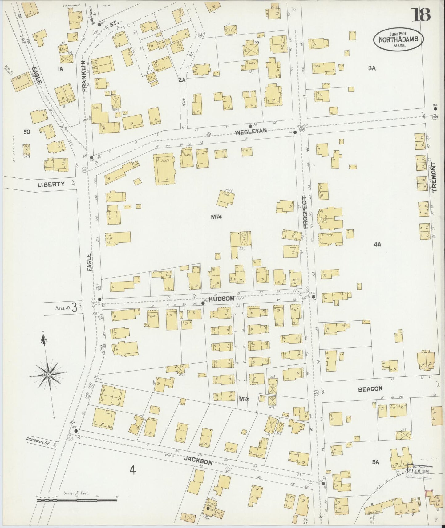 Sanborn Fire Insurance Map from North Adams, Berkshire County, Massachusetts (1901), Sheet #0018 - Historic Sanborn Fire Insurance Map Print, vintage old map wall art, antique decor, genealogy gift, Massachusetts Massachusetts map