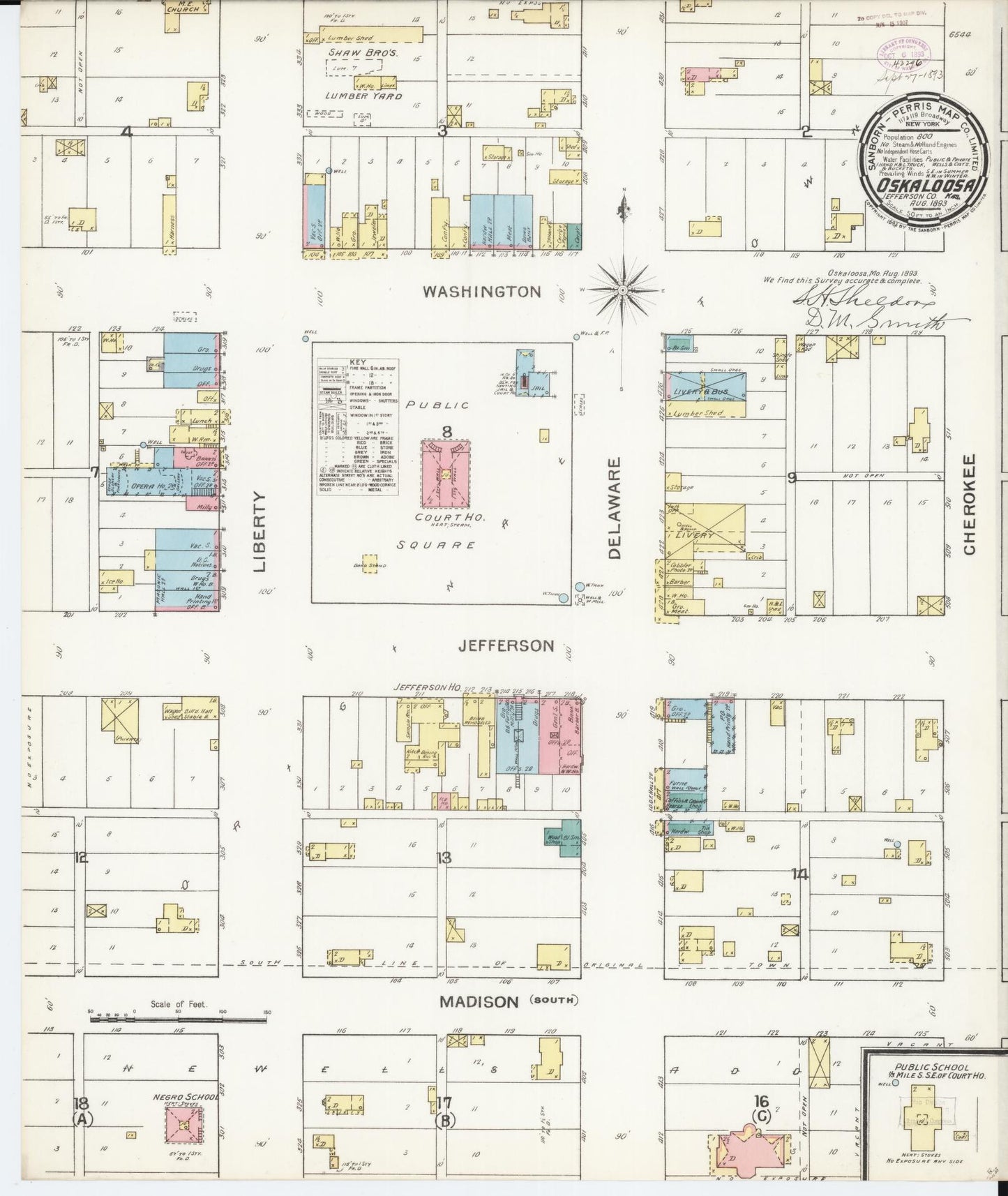 Sanborn Fire Insurance Map from Oskaloosa, Jefferson County, Kansas (1893), Sheet #0001 - Historic Sanborn Fire Insurance Map Print, vintage old map wall art, antique decor, genealogy gift, Kansas Kansas map