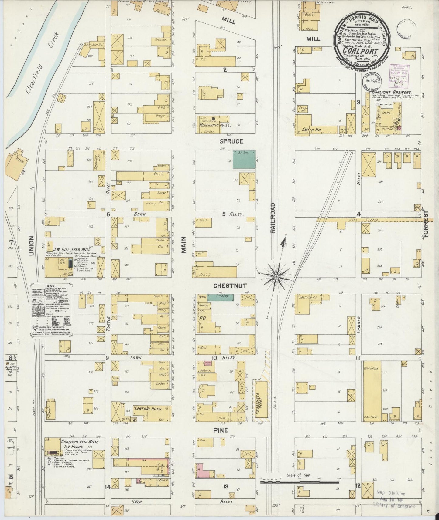 Sanborn Fire Insurance Map from Coalport, Clearfield County, Pennsylvania (1901), Sheet #0001 - Historic Sanborn Fire Insurance Map Print, vintage old map wall art, antique decor, genealogy gift, Pennsylvania Pennsylvania map