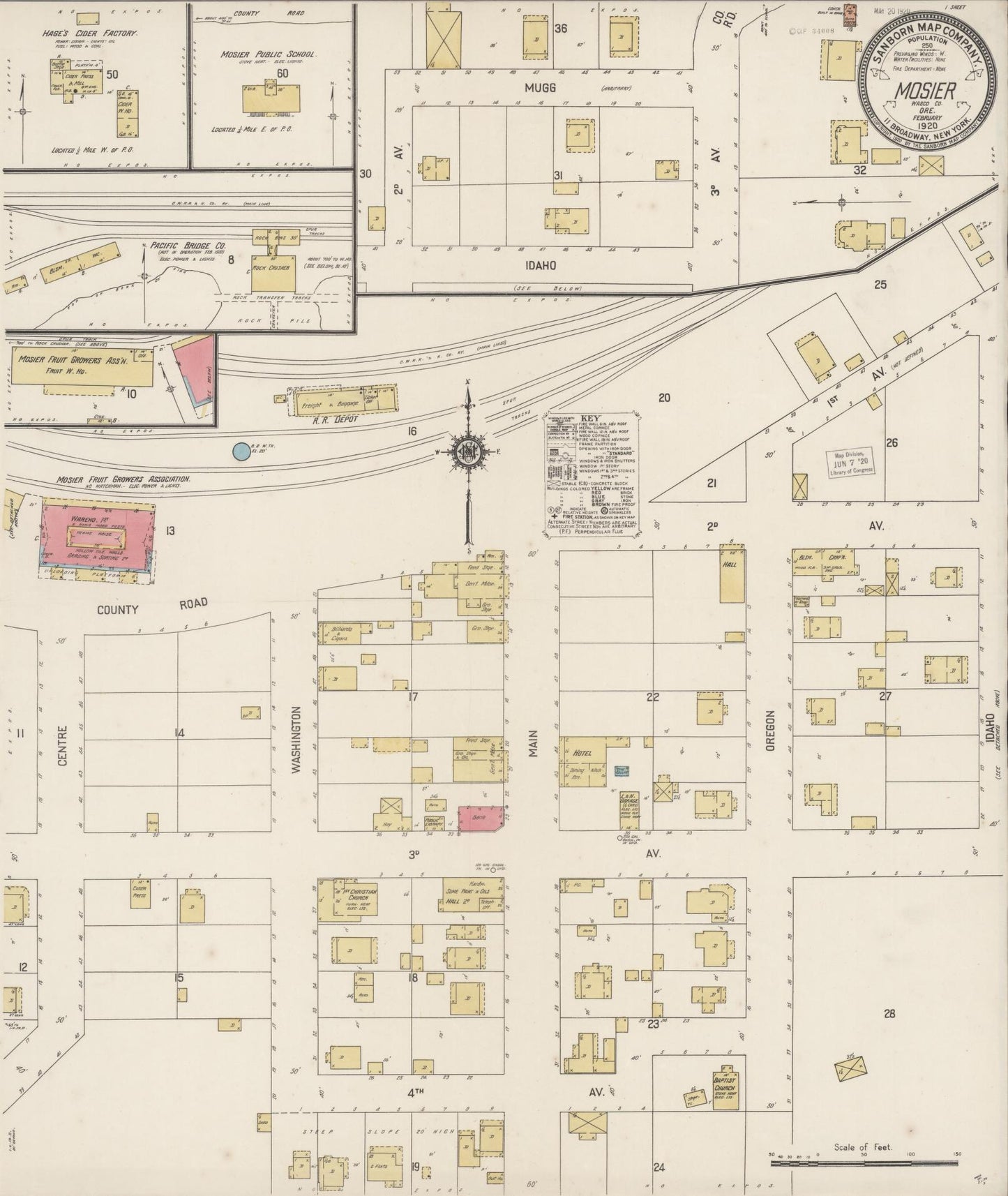 Sanborn Fire Insurance Map from Mosier, Wasco County, Oregon (1920), Sheet #0001 - Historic Sanborn Fire Insurance Map Print, vintage old map wall art, antique decor, genealogy gift, Oregon Oregon map