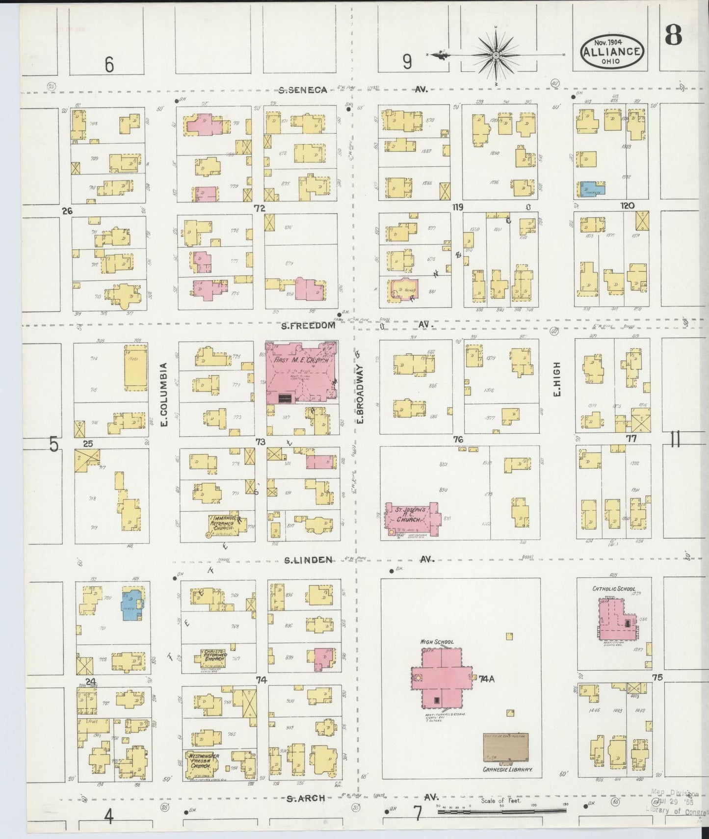 Sanborn Fire Insurance Map from Alliance, Stark County, Ohio (1904), Sheet #0008 - Historic Sanborn Fire Insurance Map Print, vintage old map wall art, antique decor, genealogy gift, Ohio Ohio map