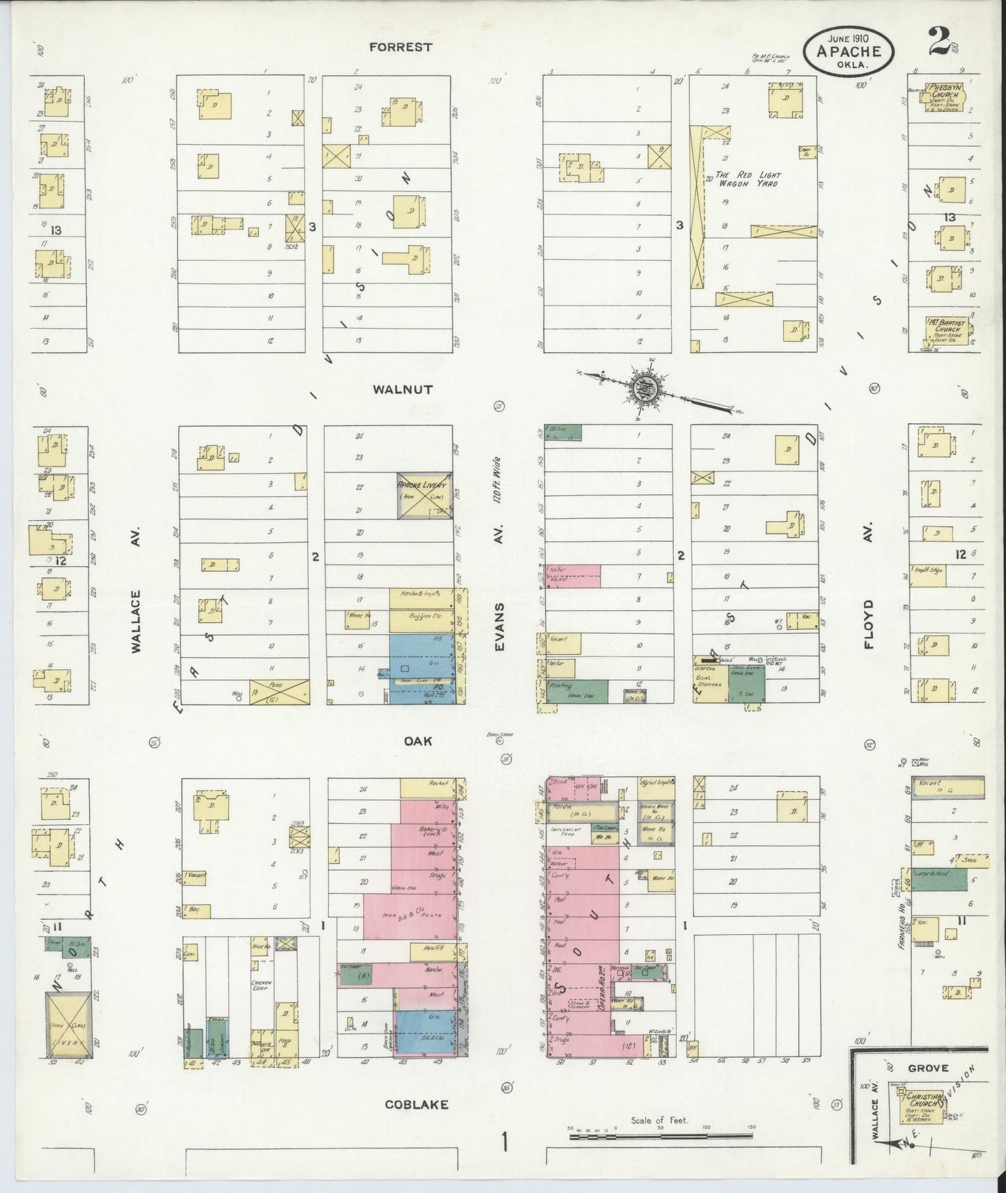 Sanborn Fire Insurance Map from Apache, Caddo County, Oklahoma (1910), Sheet #0002 - Historic Sanborn Fire Insurance Map Print, vintage old map wall art, antique decor, genealogy gift, Oklahoma Oklahoma map