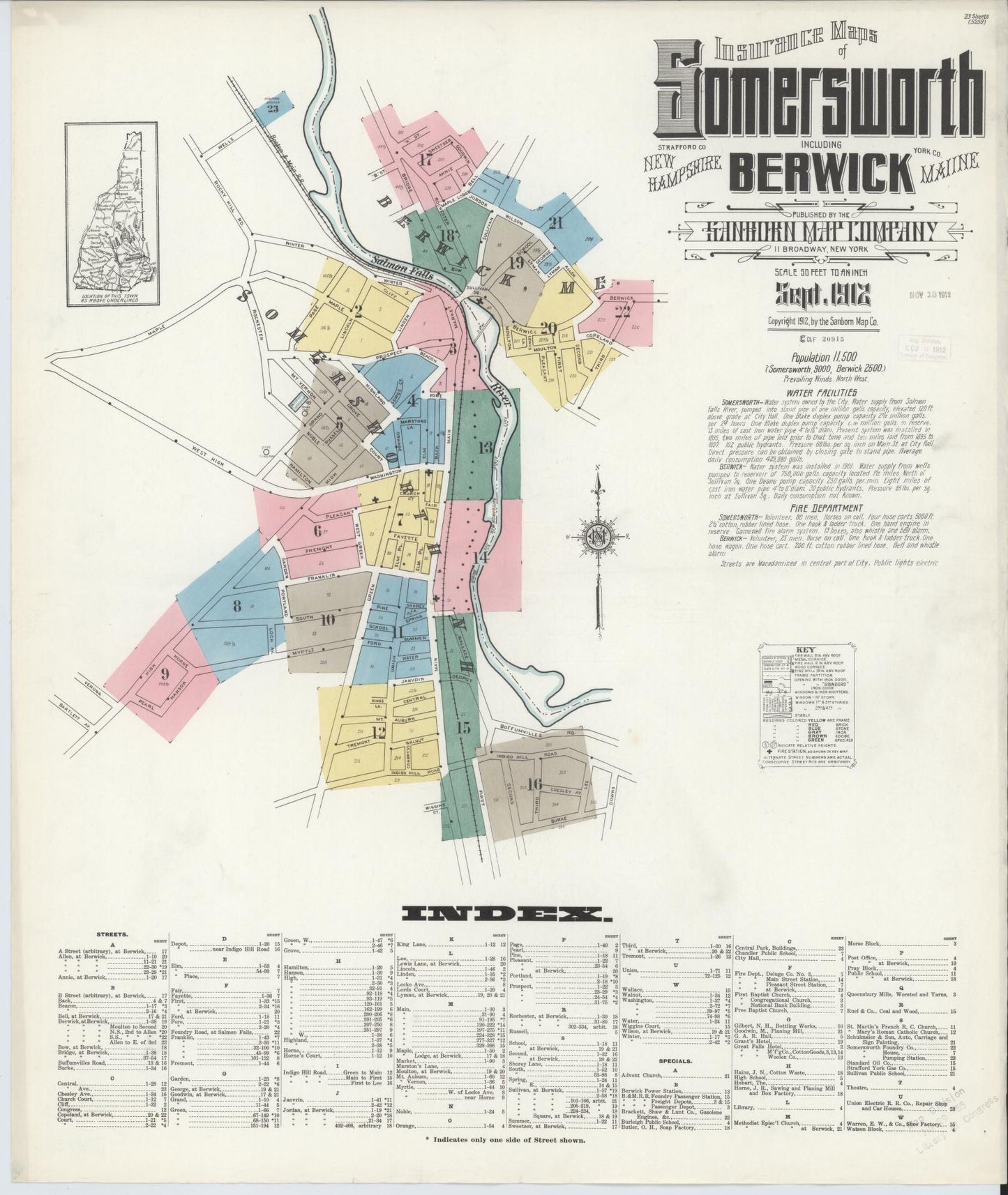 Sanborn Fire Insurance Map from Somersworth, Strafford County, New Hampshire. (1912) – Historic Sanborn Fire Insurance Map Print