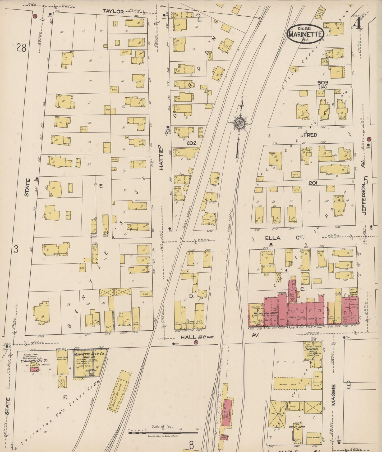 Sanborn Fire Insurance Map from Marinette, Marinette County, Wisconsin (1921), Sheet #0004 - Historic Sanborn Fire Insurance Map Print, vintage old map wall art, antique decor, genealogy gift, Wisconsin Wisconsin map