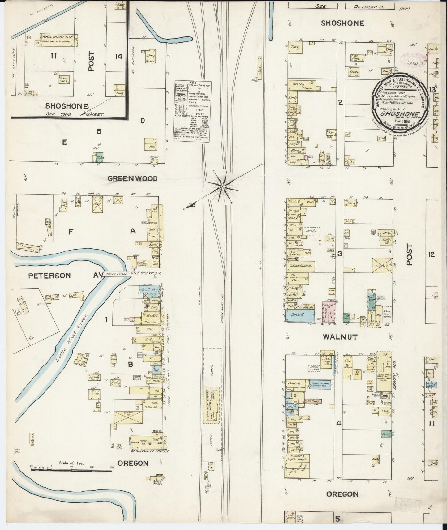 Sanborn Fire Insurance Map from Shoshone, Lincoln County, Idaho (1888), Sheet #0001 - Historic Sanborn Fire Insurance Map Print, vintage old map wall art, antique decor, genealogy gift, Idaho Idaho map