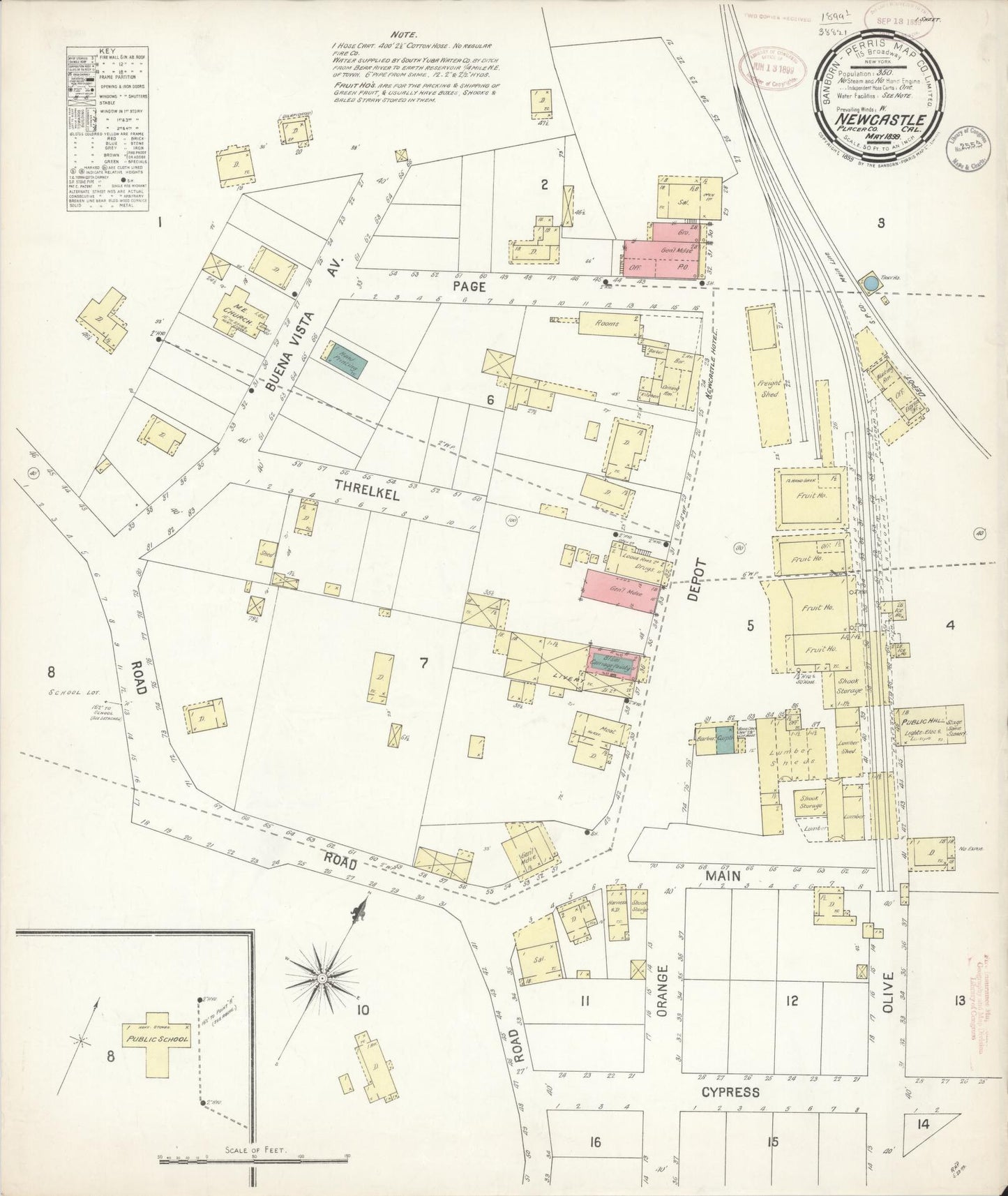 Sanborn Fire Insurance Map from Newcastle, Placer County, California (1899), Sheet #0001 - Historic Sanborn Fire Insurance Map Print, vintage old map wall art, antique decor, genealogy gift, California California map