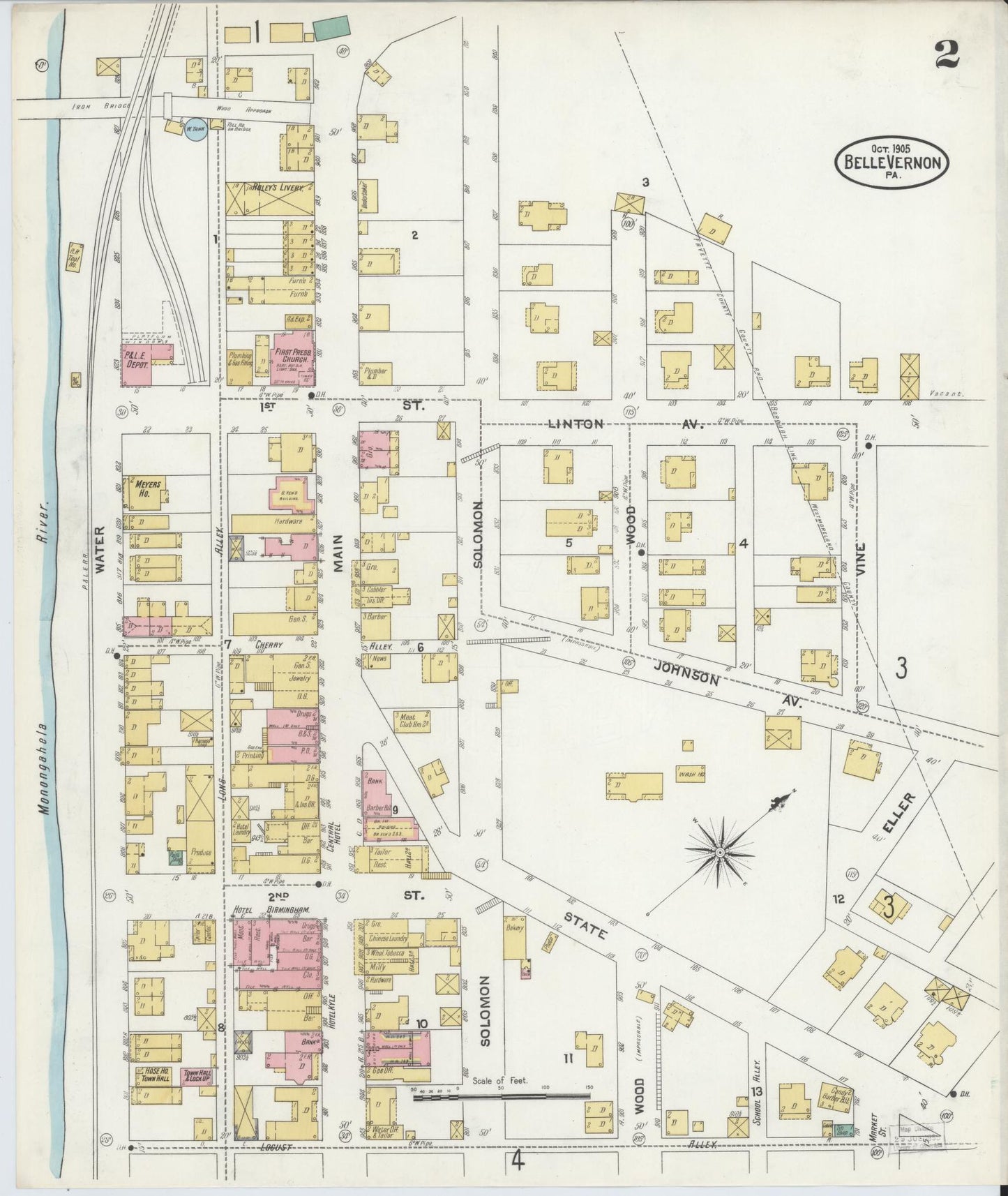 Sanborn Fire Insurance Map from Belle Vernon, Fayette County, Pennsylvania (1905), Sheet #0002 - Historic Sanborn Fire Insurance Map Print, vintage old map wall art, antique decor, genealogy gift, Pennsylvania Pennsylvania map