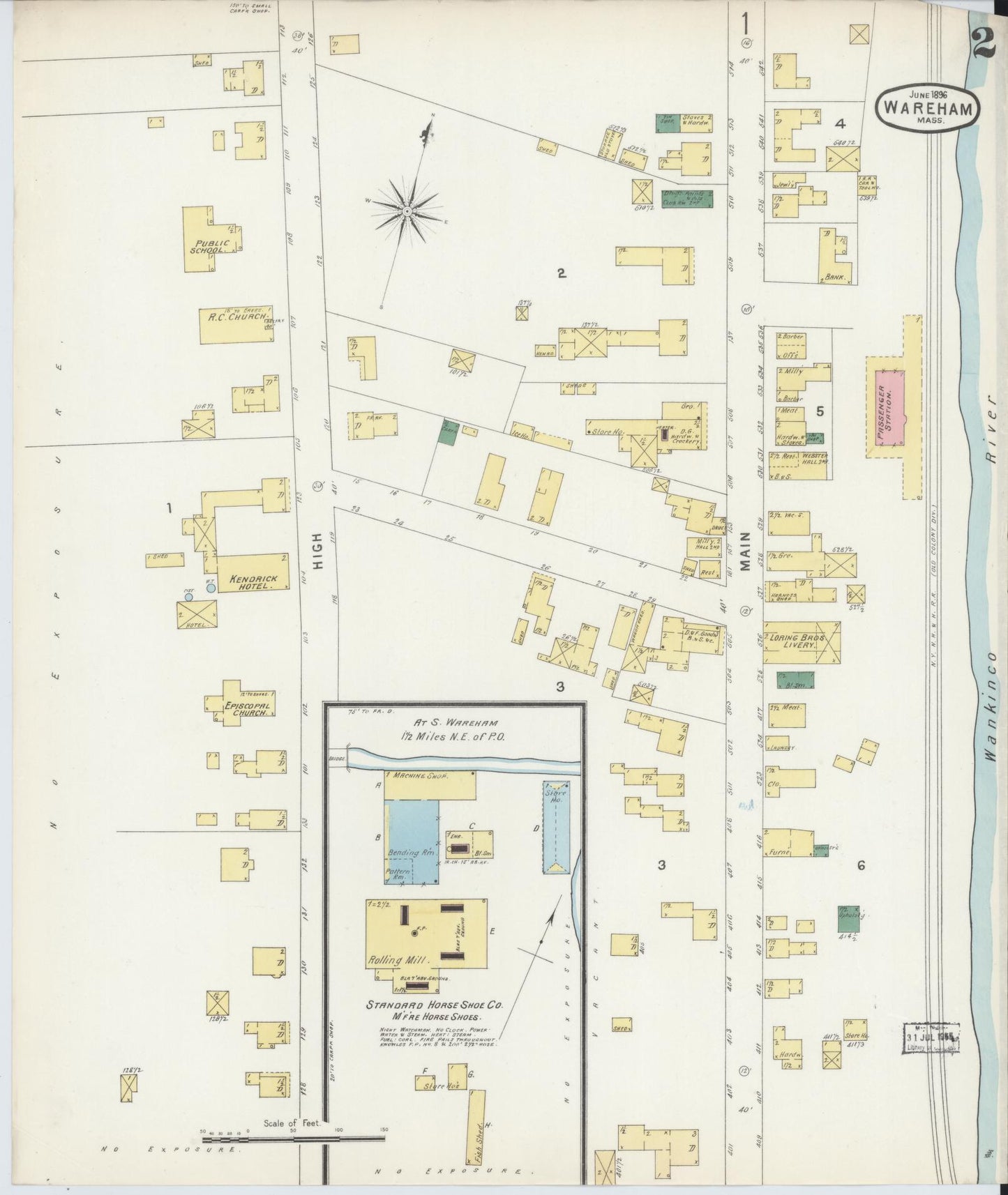 Sanborn Fire Insurance Map from Wareham, Plymouth County, Massachusetts (1896), Sheet #0002 - Historic Sanborn Fire Insurance Map Print, vintage old map wall art, antique decor, genealogy gift, Massachusetts Massachusetts map
