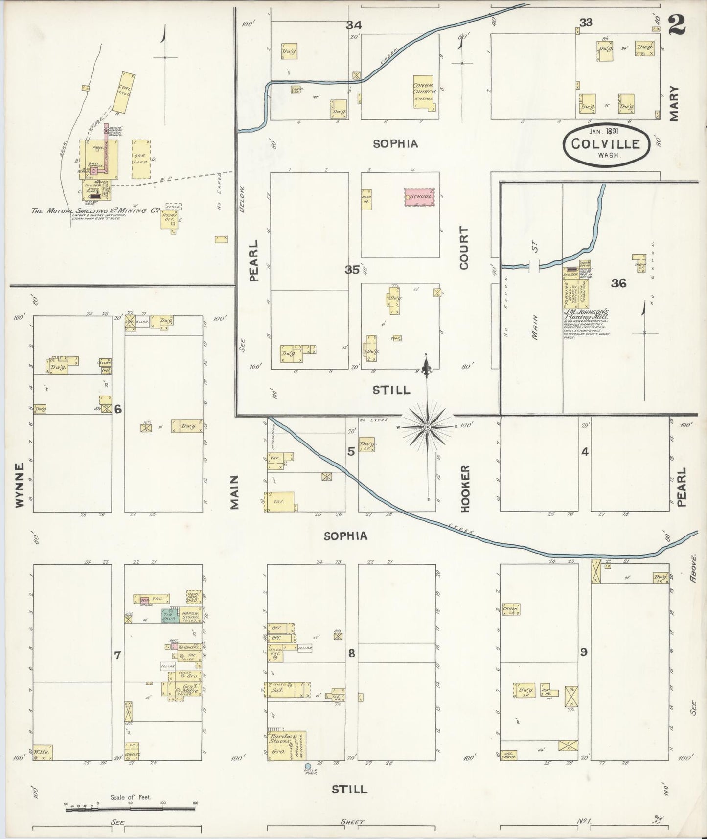 Sanborn Fire Insurance Map from Colville, Stevens County, Washington (1891), Sheet #0002 - Complete Map Set gallery image, historic Sanborn map, vintage wall art, Washington Washington