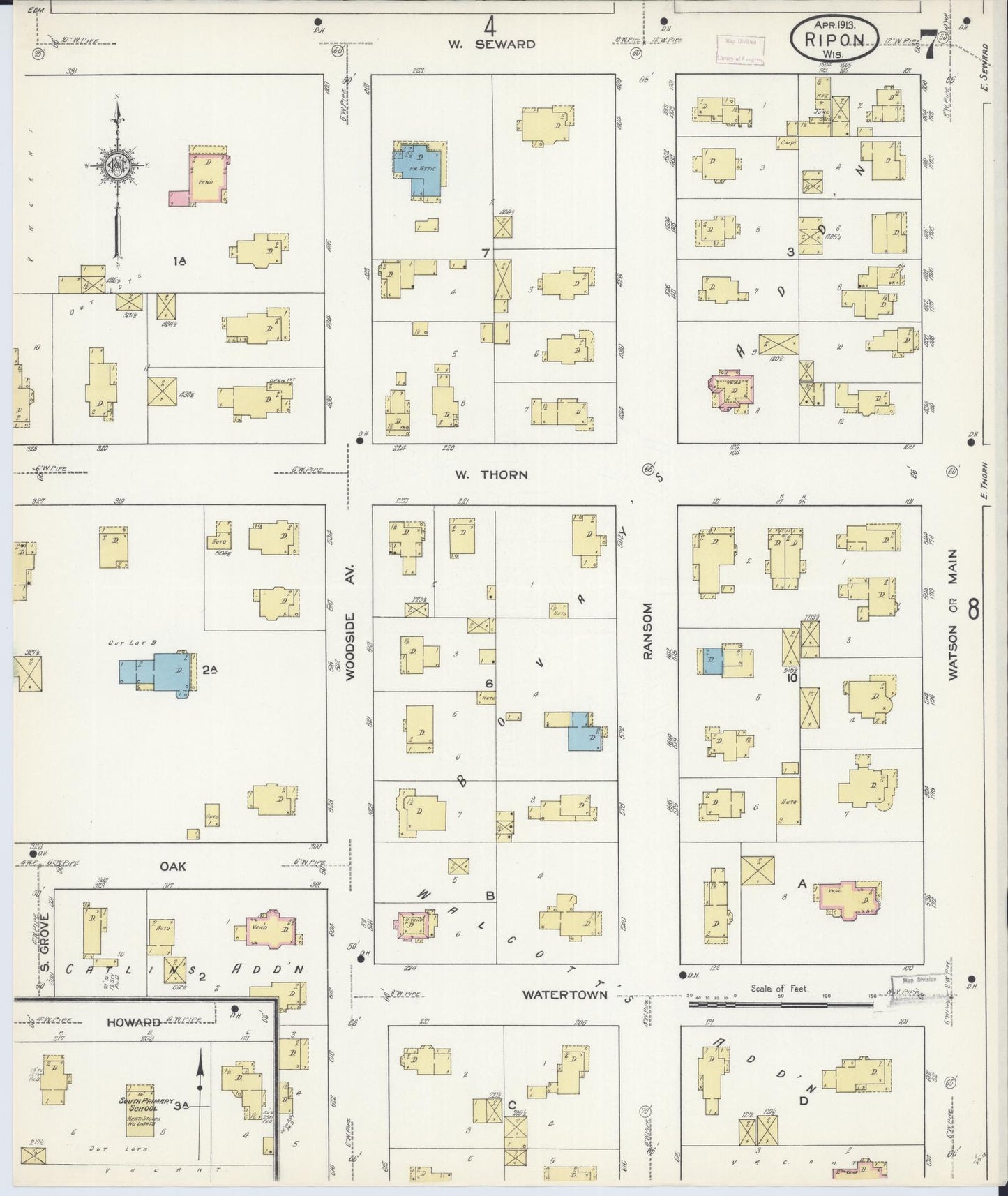 Sanborn Fire Insurance Map from Ripon, Fond du Lac County, Wisconsin (1913), Sheet #0007 - Historic Sanborn Fire Insurance Map Print, vintage old map wall art, antique decor, genealogy gift, Wisconsin Wisconsin map