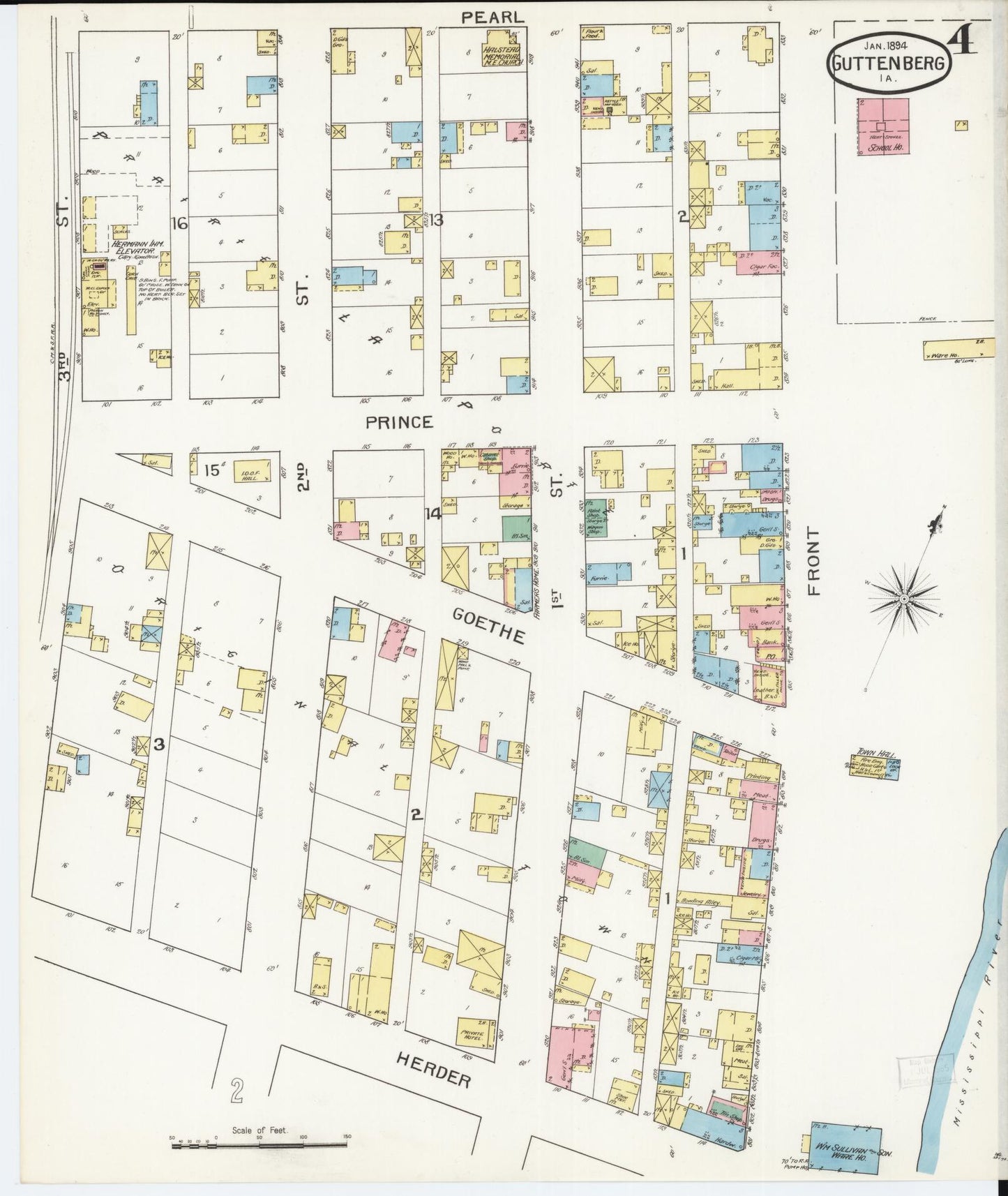 Sanborn Fire Insurance Map from Guttenberg, Clayton County, Iowa (1894), Sheet #0004 - Historic Sanborn Fire Insurance Map Print, vintage old map wall art