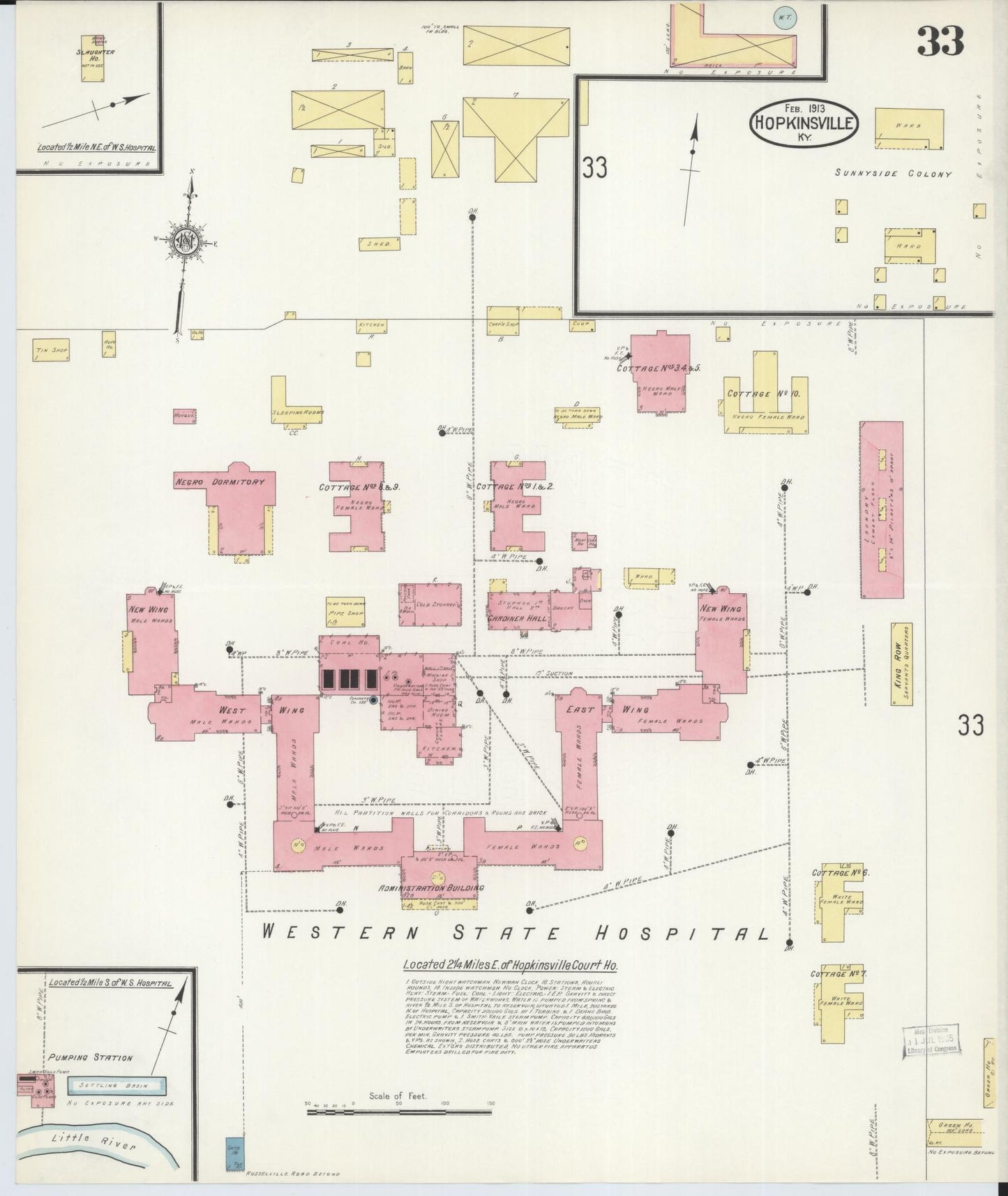 Sanborn Fire Insurance Map from Hopkinsville, Christian County, Kentucky (1913), Sheet #0033 - Historic Sanborn Fire Insurance Map Print, vintage old map wall art, antique decor, genealogy gift, Kentucky Kentucky map
