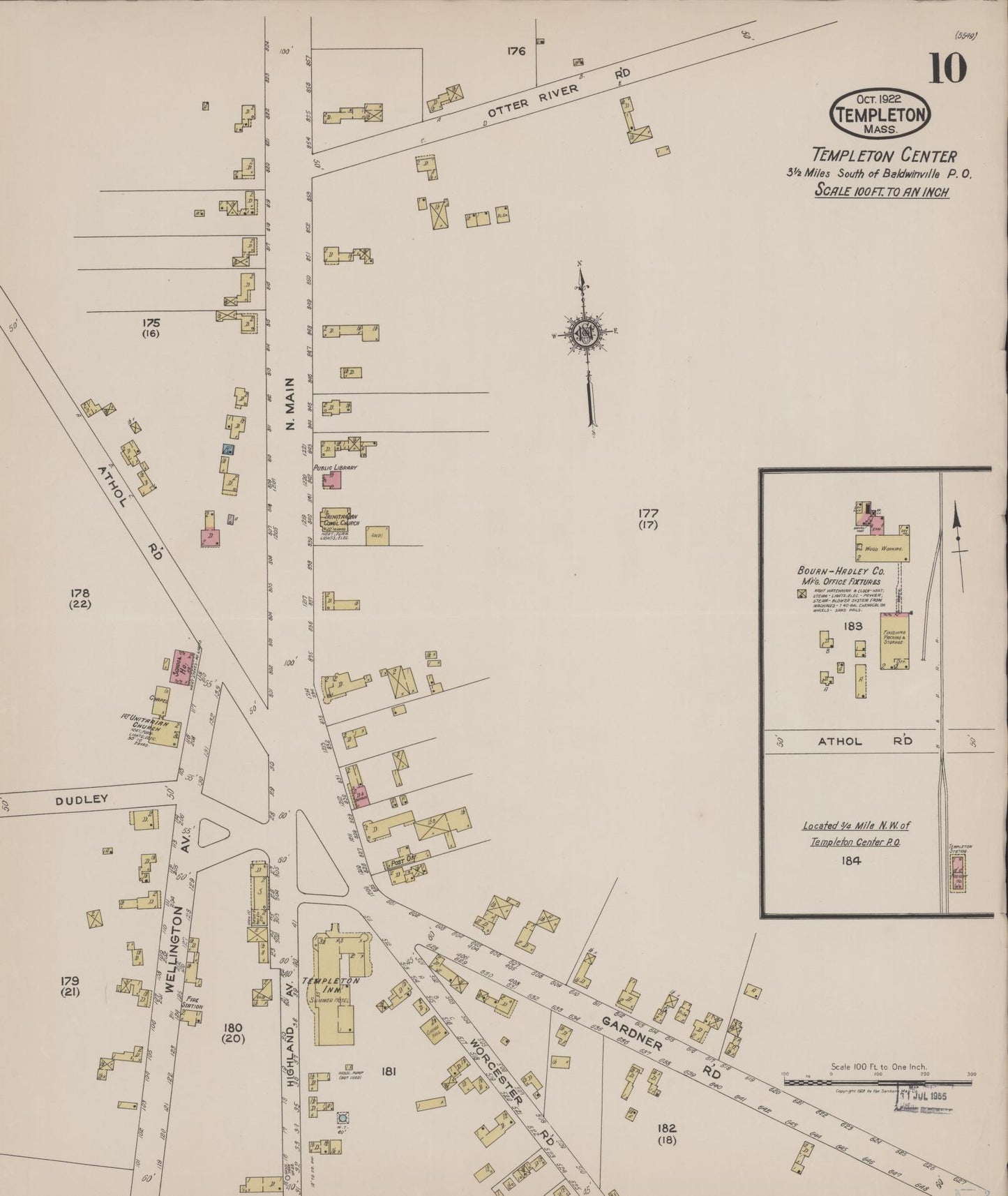 Sanborn Fire Insurance Map from Templeton, Worcester County, Massachusetts (1922), Sheet #0010