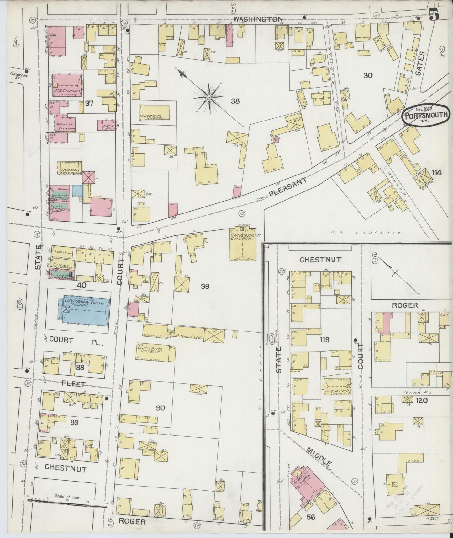 Sanborn Fire Insurance Map from Portsmouth, Rockingham County, New Hampshire (1892), Sheet #0005 - Historic Sanborn Fire Insurance Map Print, vintage old map wall art, antique decor, genealogy gift, New Hampshire New Hampshire map
