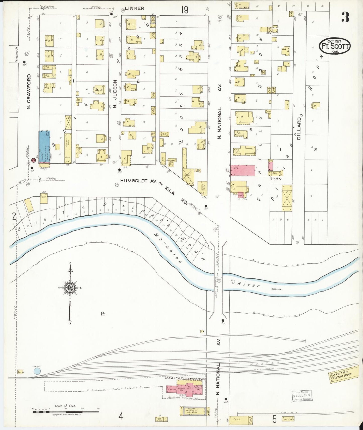 Sanborn Fire Insurance Map from Fort Scott, Bourbon County, Kansas (1917), Sheet #0003 - Historic Sanborn Fire Insurance Map Print, vintage old map wall art, antique decor, genealogy gift, Kansas Kansas map