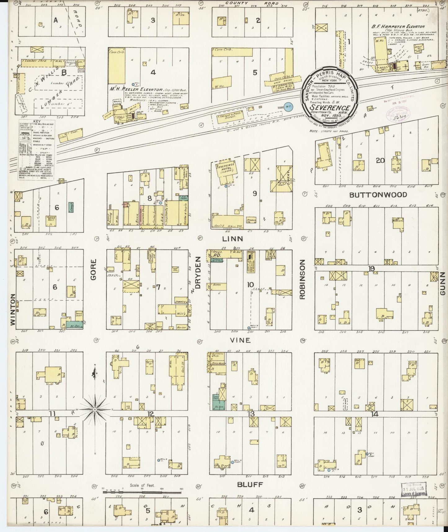 Sanborn Fire Insurance Map from Severance, Doniphan County, Kansas (1893), Sheet #0001 - Historic Sanborn Fire Insurance Map Print, vintage old map wall art, antique decor, genealogy gift, Kansas Kansas map