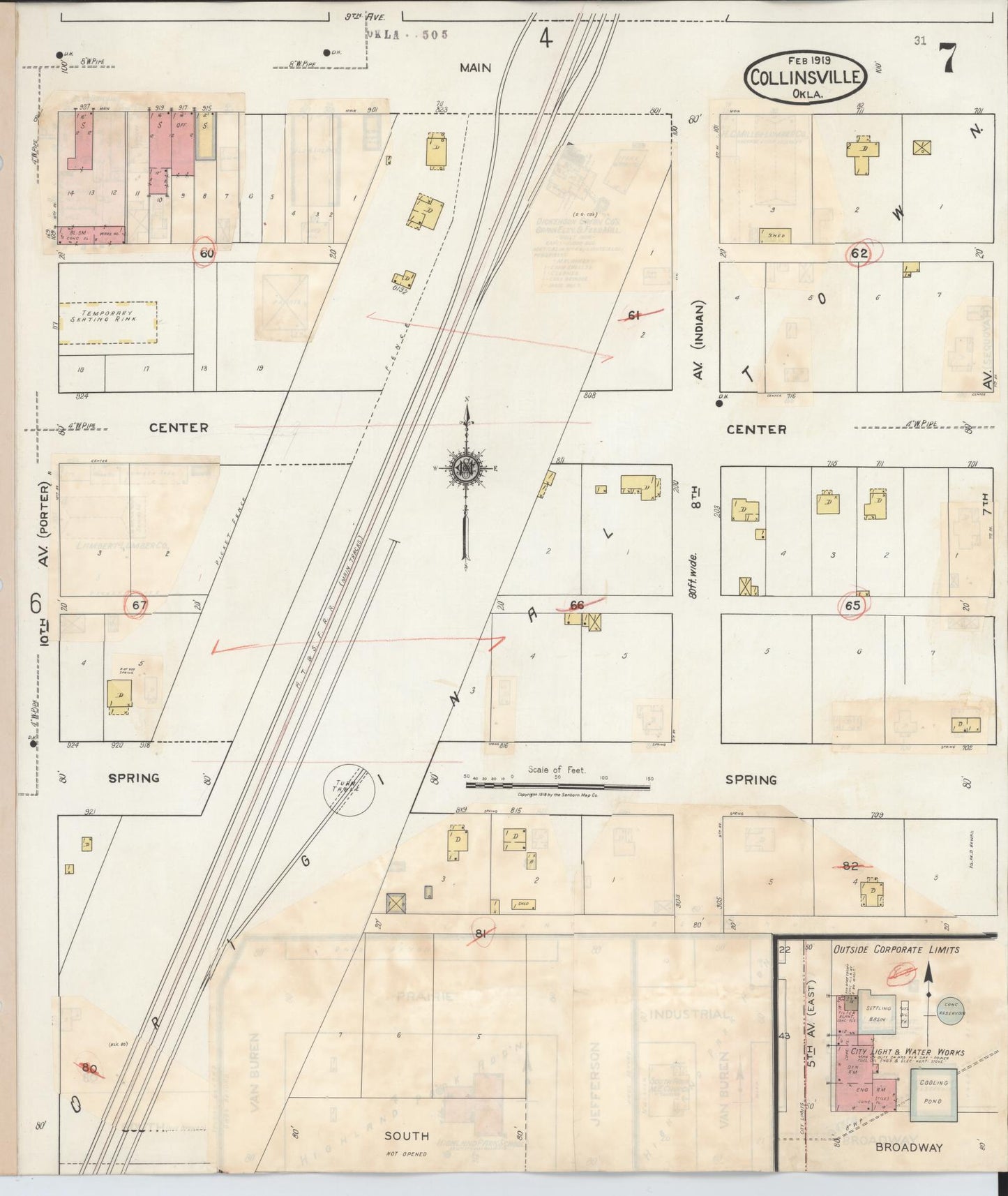 Sanborn Fire Insurance Map from Collinsville, Tulsa County, Oklahoma (1936), Sheet #0007 - Historic Sanborn Fire Insurance Map Print, vintage old map wall art, antique decor, genealogy gift, Oklahoma Oklahoma map