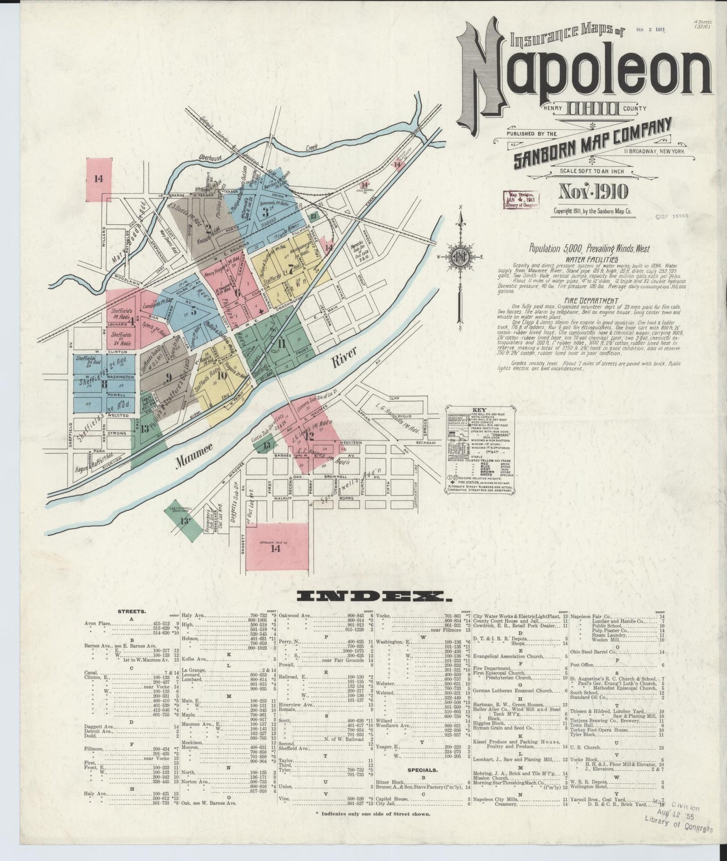Sanborn Fire Insurance Map from Napoleon, Henry County, Ohio (1910), Sheet #0001 - Historic Sanborn Fire Insurance Map Print, vintage old map wall art, antique decor, genealogy gift, Ohio Ohio map