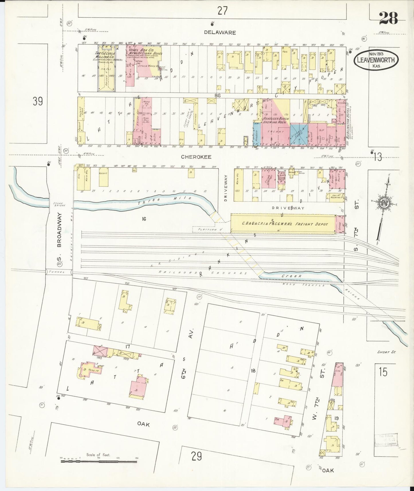 Sanborn Fire Insurance Map from Leavenworth, Leavenworth County, Kansas (1913), Sheet #0029 - Historic Sanborn Fire Insurance Map Print, vintage old map wall art, antique decor, genealogy gift, Kansas Kansas map