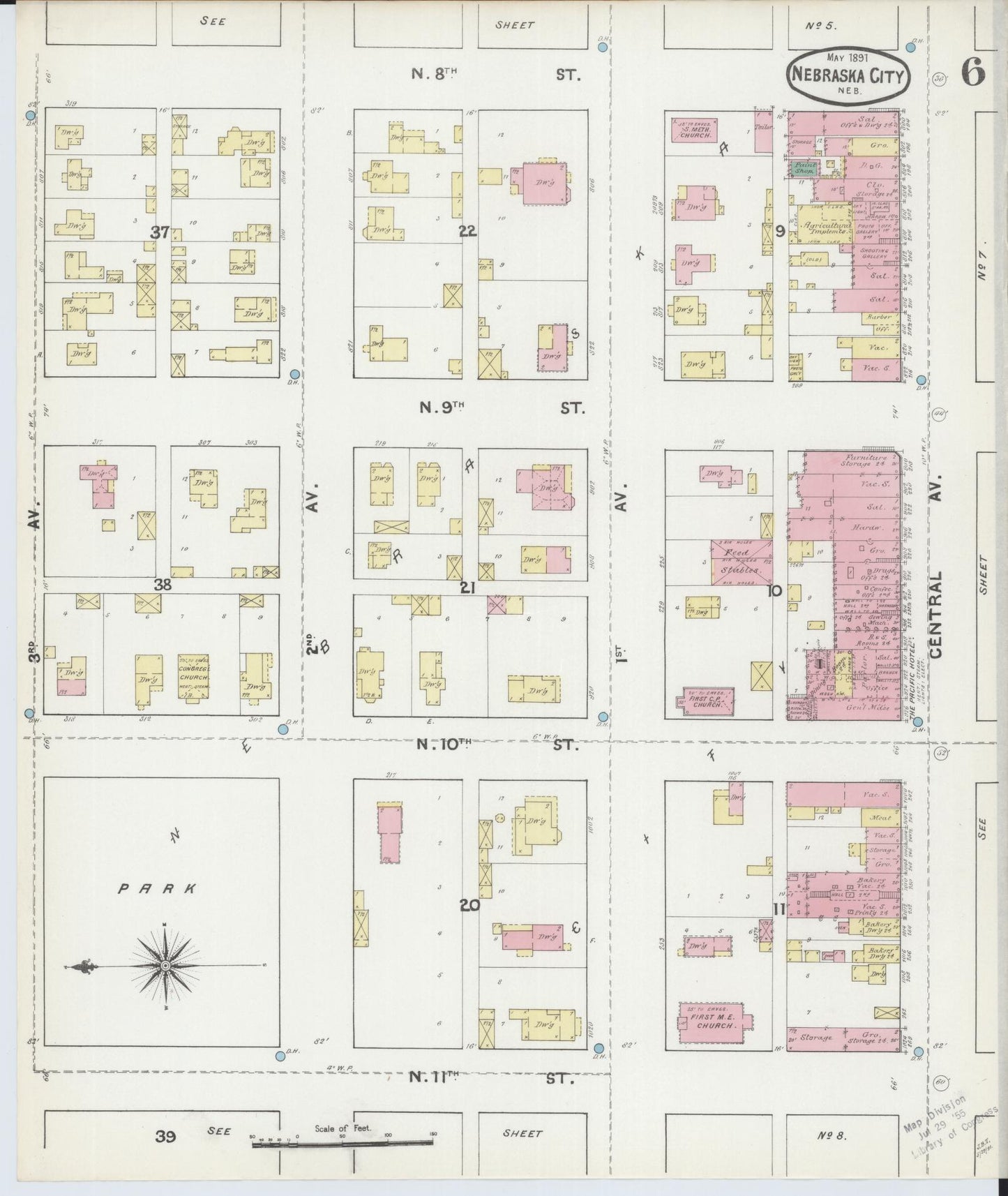 Sanborn Fire Insurance Map from Nebraska City, Otoe County, Nebraska (1891), Sheet #0006 - Historic Sanborn Fire Insurance Map Print, vintage old map wall art, antique decor, genealogy gift, Nebraska Nebraska map