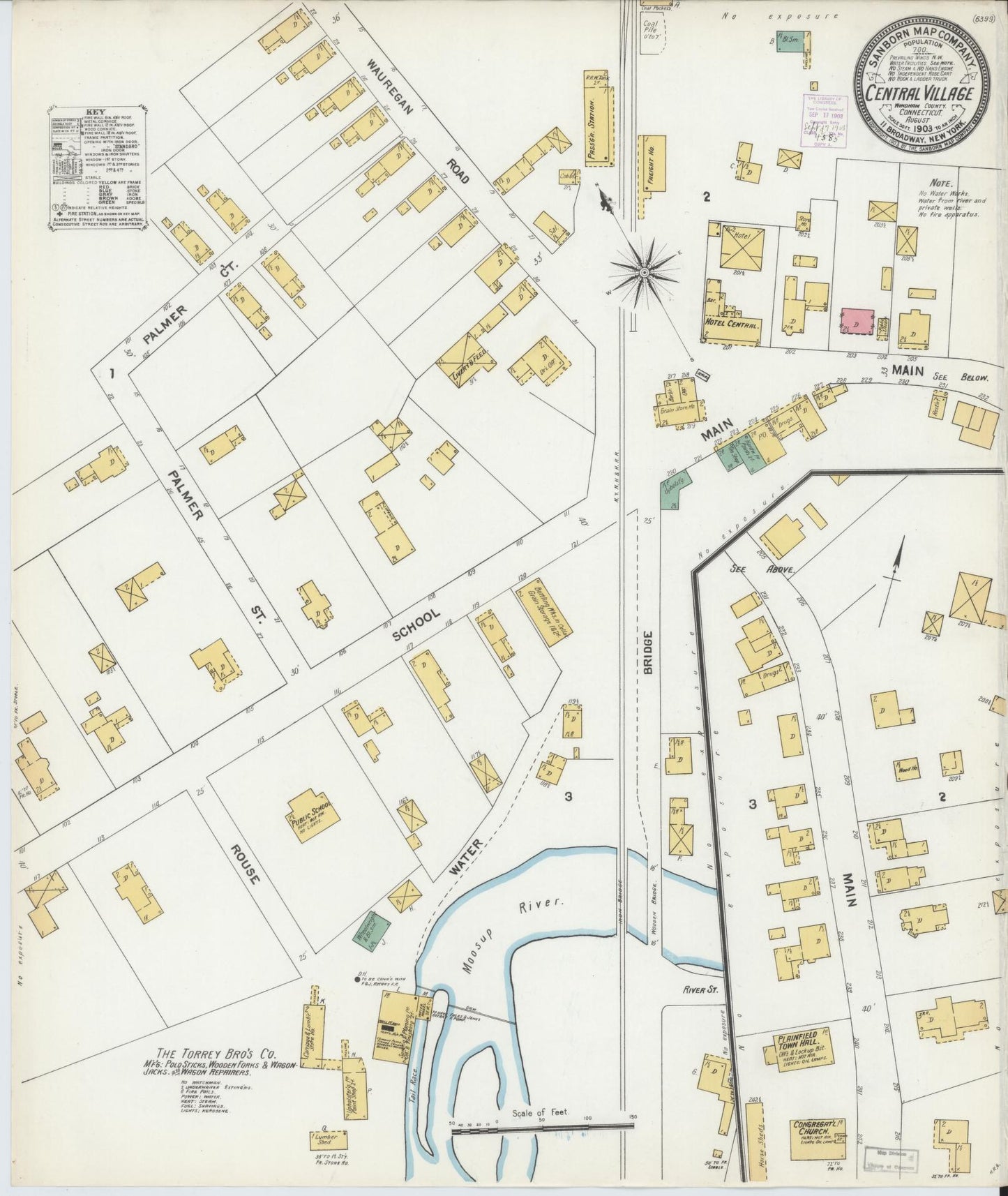 Sanborn Fire Insurance Map from Central Village, Windham County, Connecticut (1903), Sheet #0001 - Historic Sanborn Fire Insurance Map Print, vintage old map wall art, antique decor, genealogy gift, Connecticut Connecticut map
