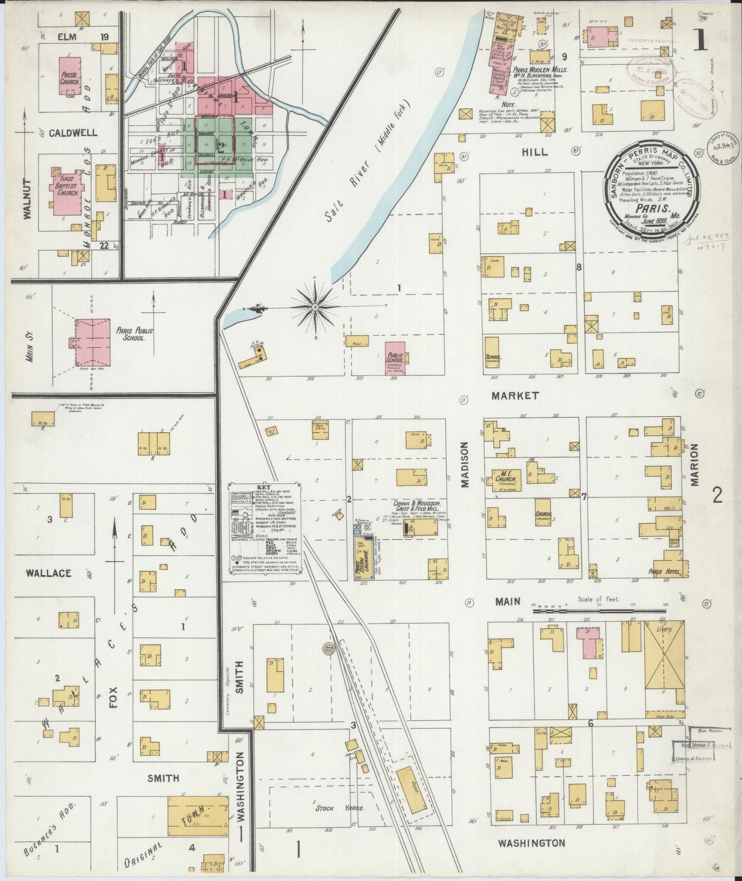 Sanborn Fire Insurance Map from Paris, Monroe County, Missouri (1899), Sheet #0001 - Historic Sanborn Fire Insurance Map Print, vintage old map wall art, antique decor, genealogy gift, Missouri Missouri map