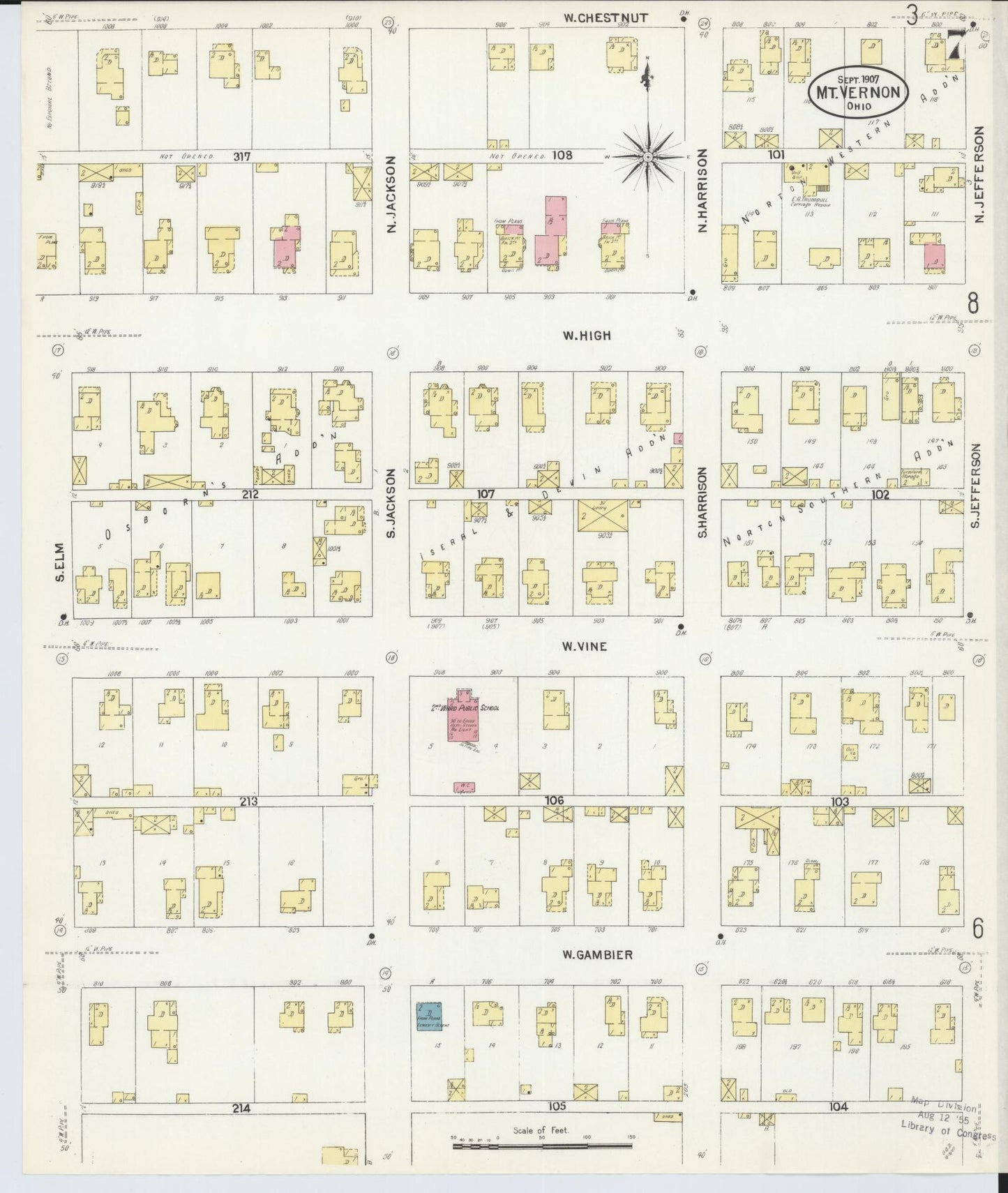 Sanborn Fire Insurance Map from Mount Vernon, Knox County, Ohio (1907), Sheet #0007 - Historic Sanborn Fire Insurance Map Print, vintage old map wall art, antique decor, genealogy gift, Ohio Ohio map