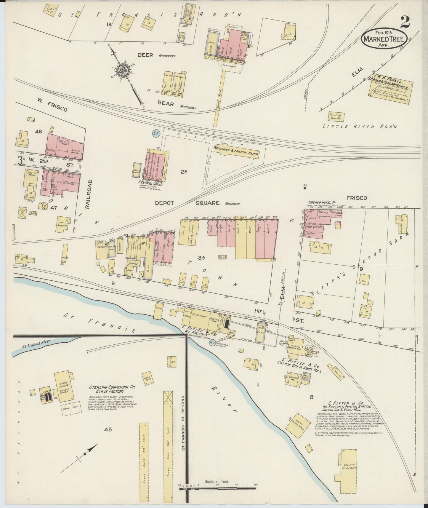 Sanborn Fire Insurance Map from Marked Tree, Poinsett County, Arkansas (1915), Sheet #0002 - Historic Sanborn Fire Insurance Map Print, vintage old map wall art, antique decor, genealogy gift, Arkansas Arkansas map