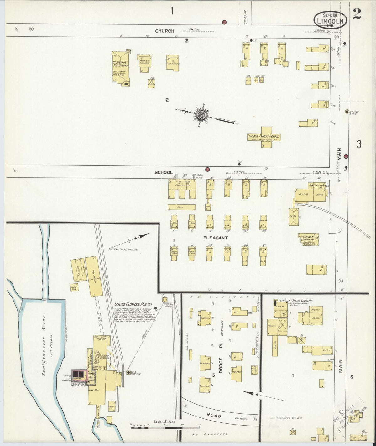 Sanborn Fire Insurance Map from Lincoln, Grafton County, New Hampshire (1911), Sheet #0002 - Historic Sanborn Fire Insurance Map Print, vintage old map wall art, antique decor, genealogy gift, New Hampshire New Hampshire map
