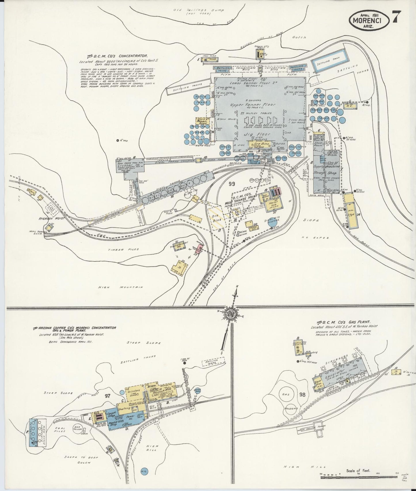 Sanborn Fire Insurance Map from Morenci, Greenlee County, Arizona (1911), Sheet #0007 - Complete Map Set gallery image, historic Sanborn map, vintage wall art, Arizona Arizona