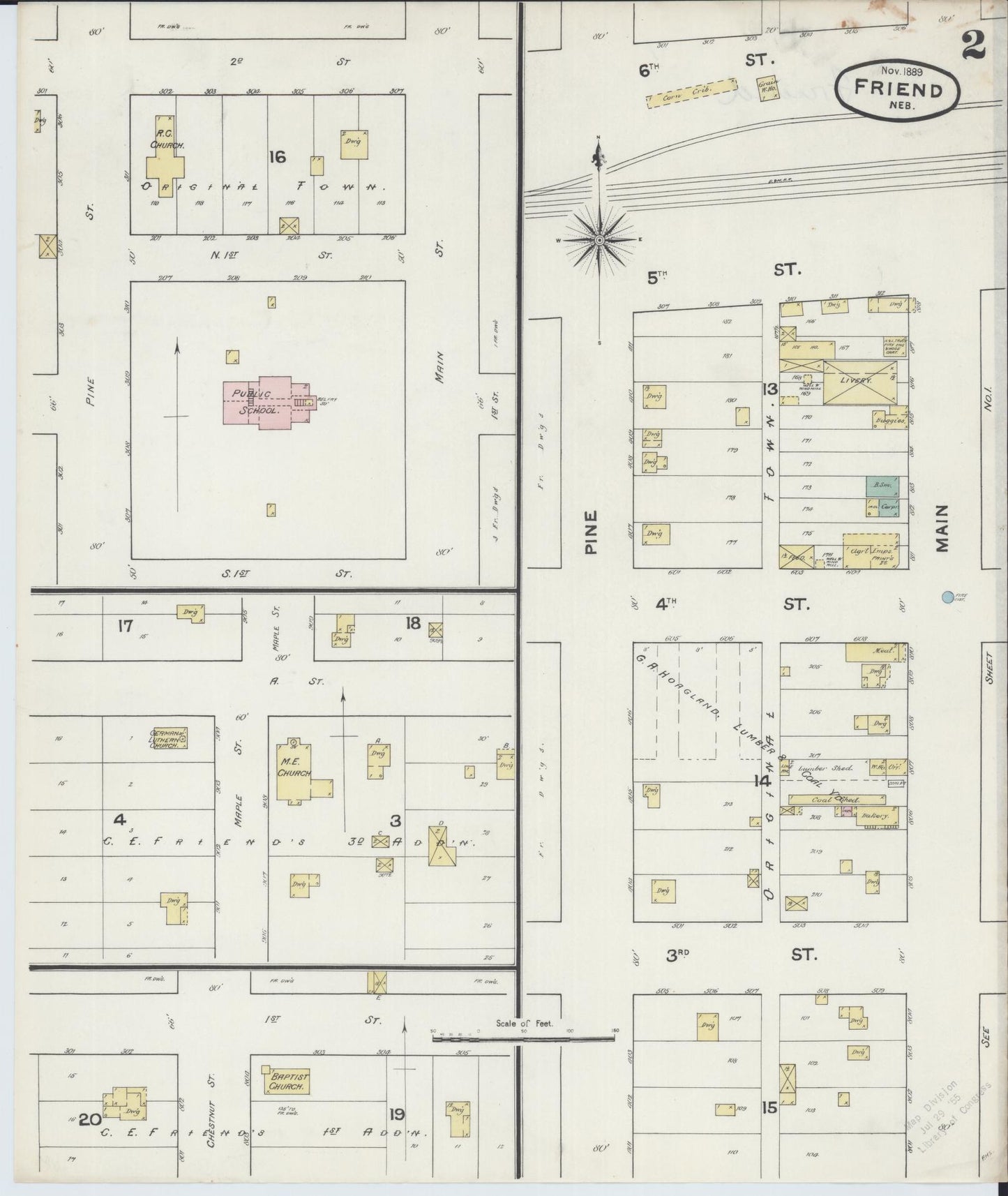 Sanborn Fire Insurance Map from Friend, Saline County, Nebraska (1889), Sheet #0002 - Historic Sanborn Fire Insurance Map Print, vintage old map wall art, antique decor, genealogy gift, Nebraska Nebraska map