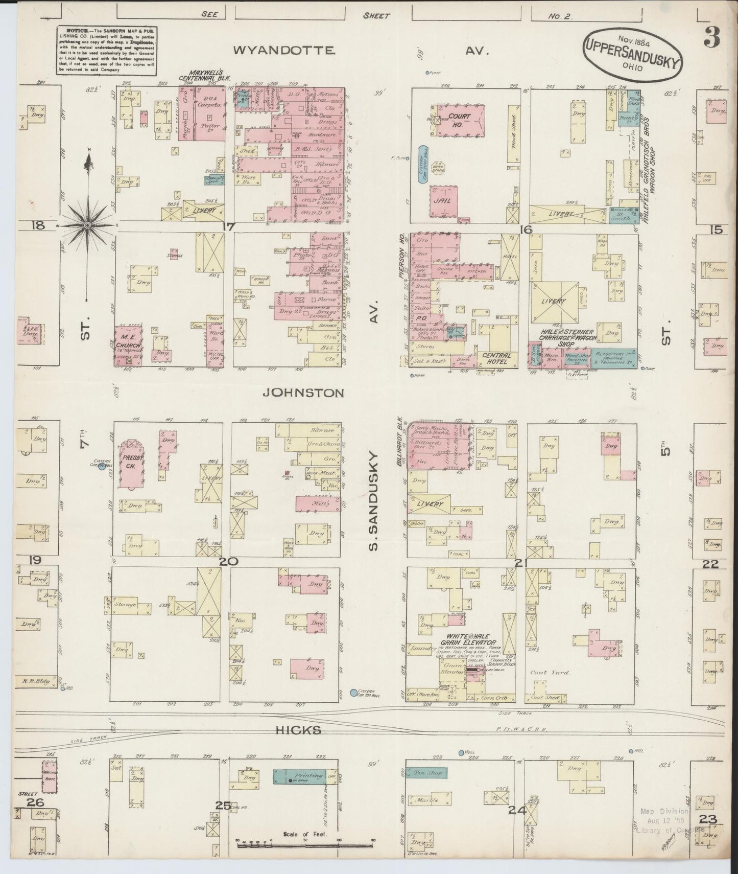 Sanborn Fire Insurance Map from Upper Sandusky, Wyandot County, Ohio (1884), Sheet #0003 - Historic Sanborn Fire Insurance Map Print, vintage old map wall art, antique decor, genealogy gift, Ohio Ohio map