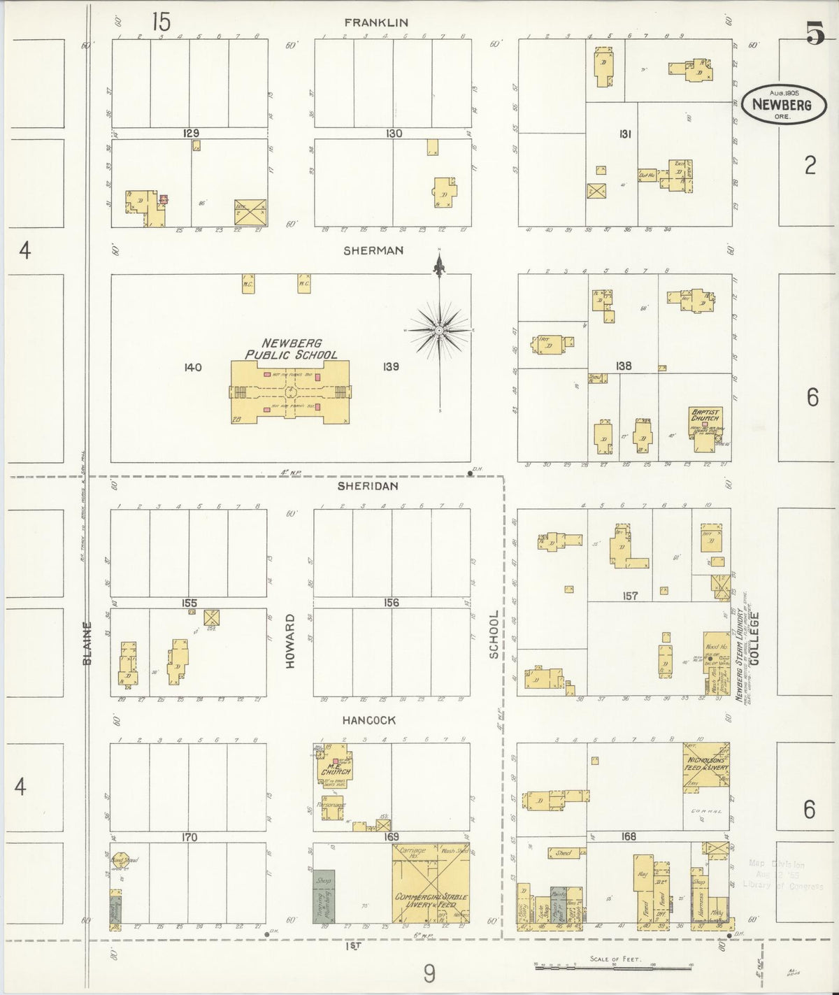 Sanborn Fire Insurance Map from Newberg, Yamhill County, Oregon (1905), Sheet #0005 - Historic Sanborn Fire Insurance Map Print, vintage old map wall art, antique decor, genealogy gift, Oregon Oregon map