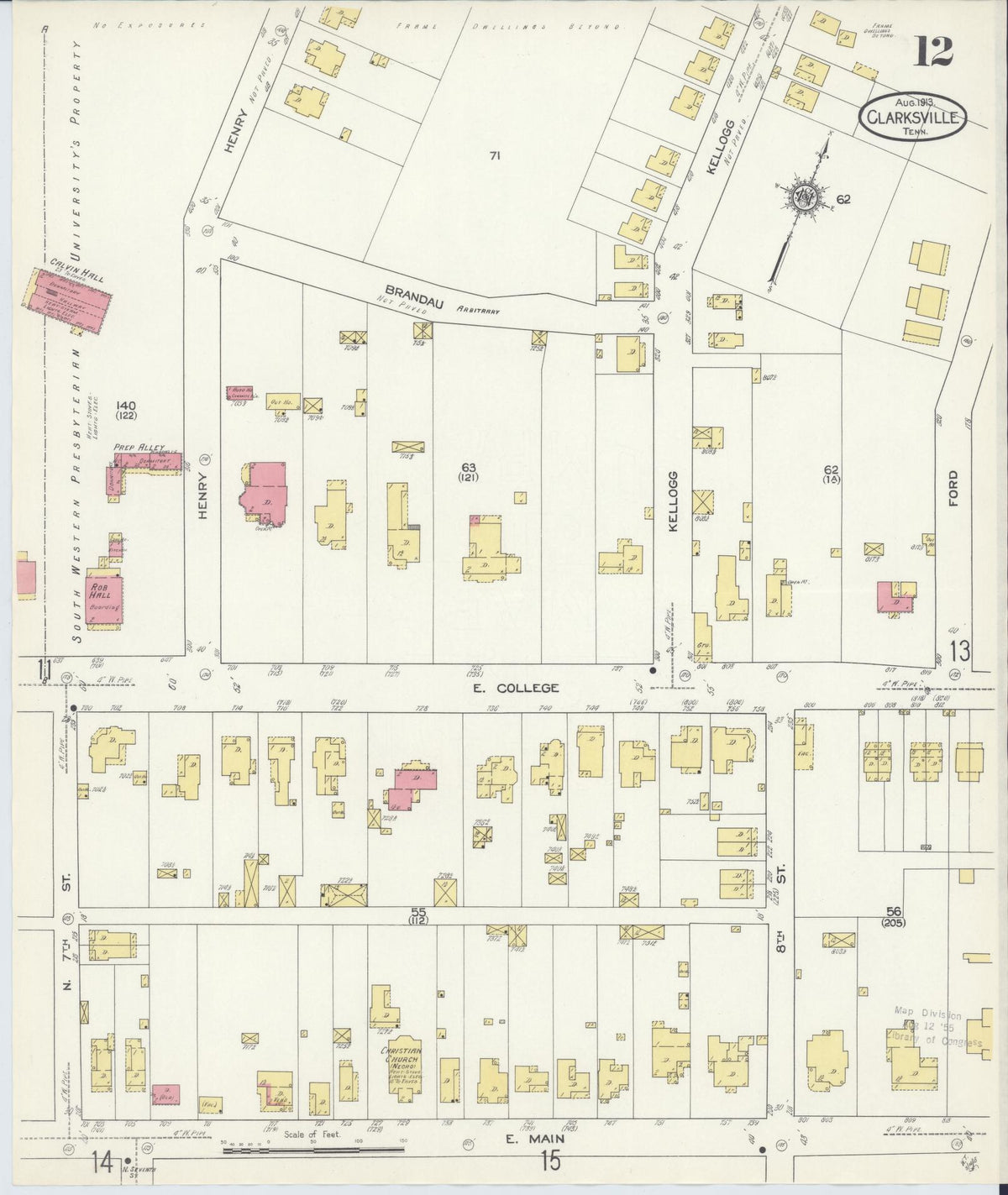 Sanborn Fire Insurance Map from Clarksville, Montgomery County, Tennessee (1913), Sheet #0012 - Historic Sanborn Fire Insurance Map Print, vintage old map wall art, antique decor, genealogy gift, Tennessee Tennessee map
