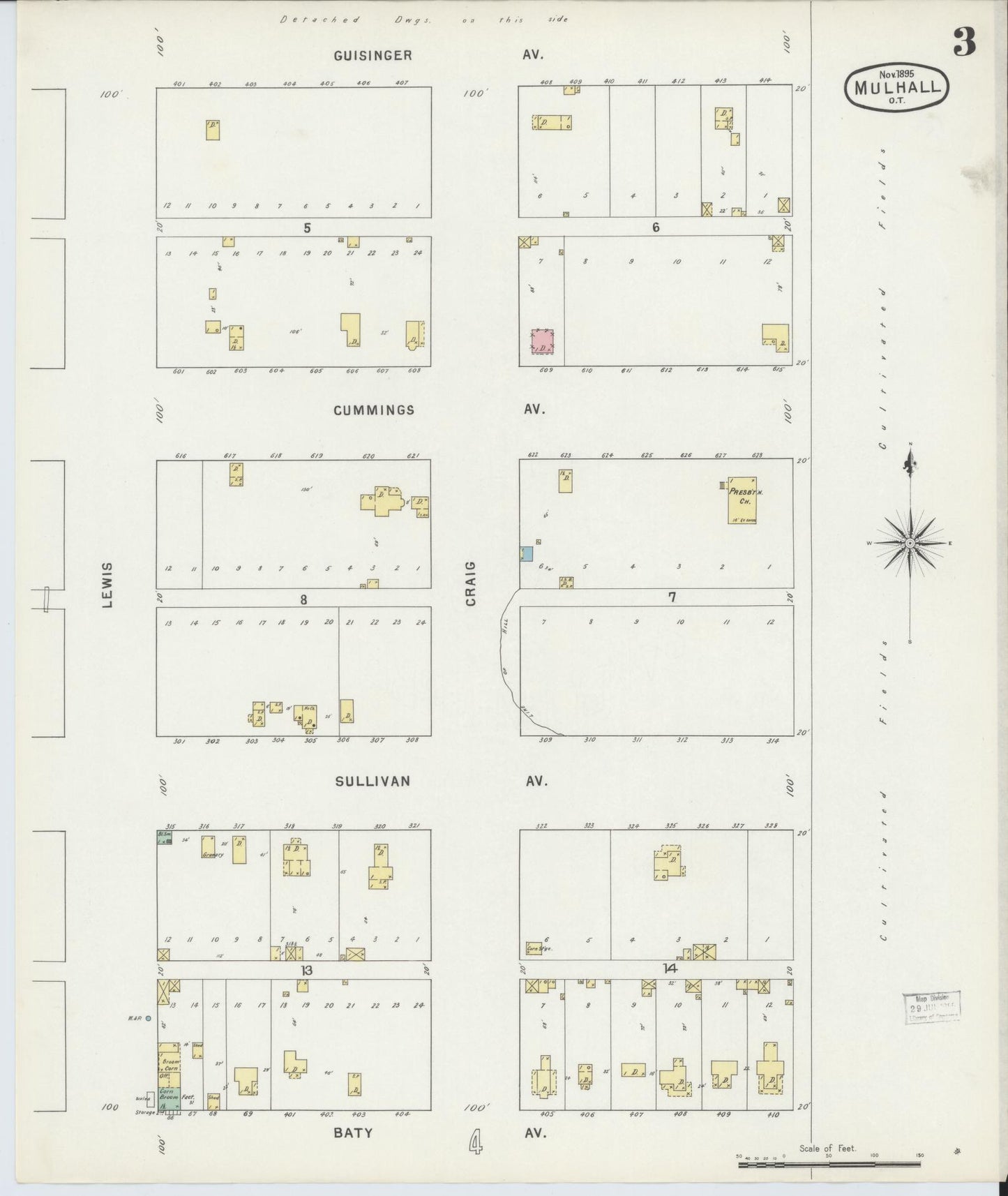 Sanborn Fire Insurance Map from Mulhall, Logan County, Oklahoma (1895), Sheet #0003 - Historic Sanborn Fire Insurance Map Print, vintage old map wall art, antique decor, genealogy gift, Oklahoma Oklahoma map