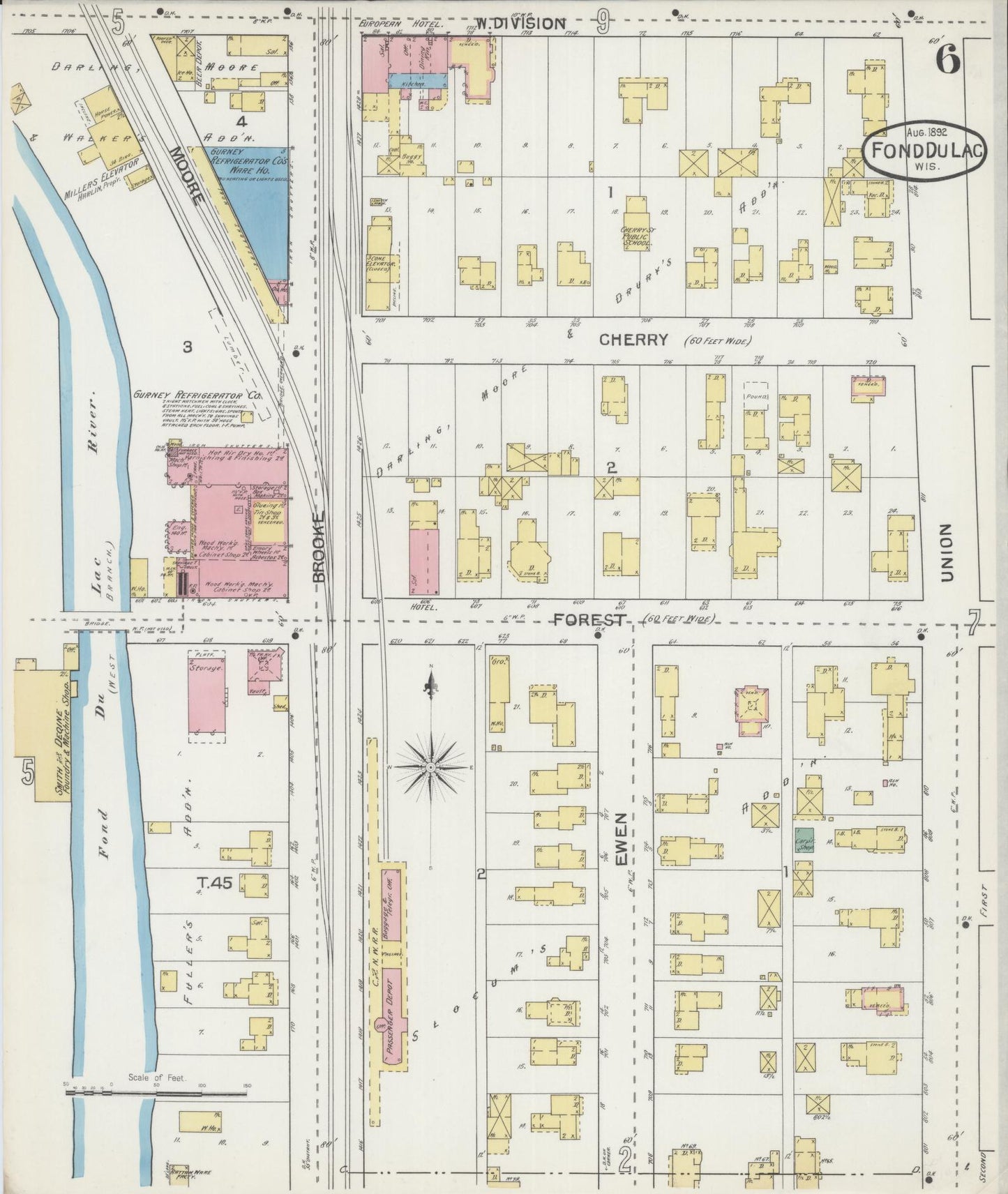 Sanborn Fire Insurance Map from Fond du Lac, Fond du Lac County, Wisconsin (1892), Sheet #0006 - Historic Sanborn Fire Insurance Map Print, vintage old map wall art, antique decor, genealogy gift, Wisconsin Wisconsin map