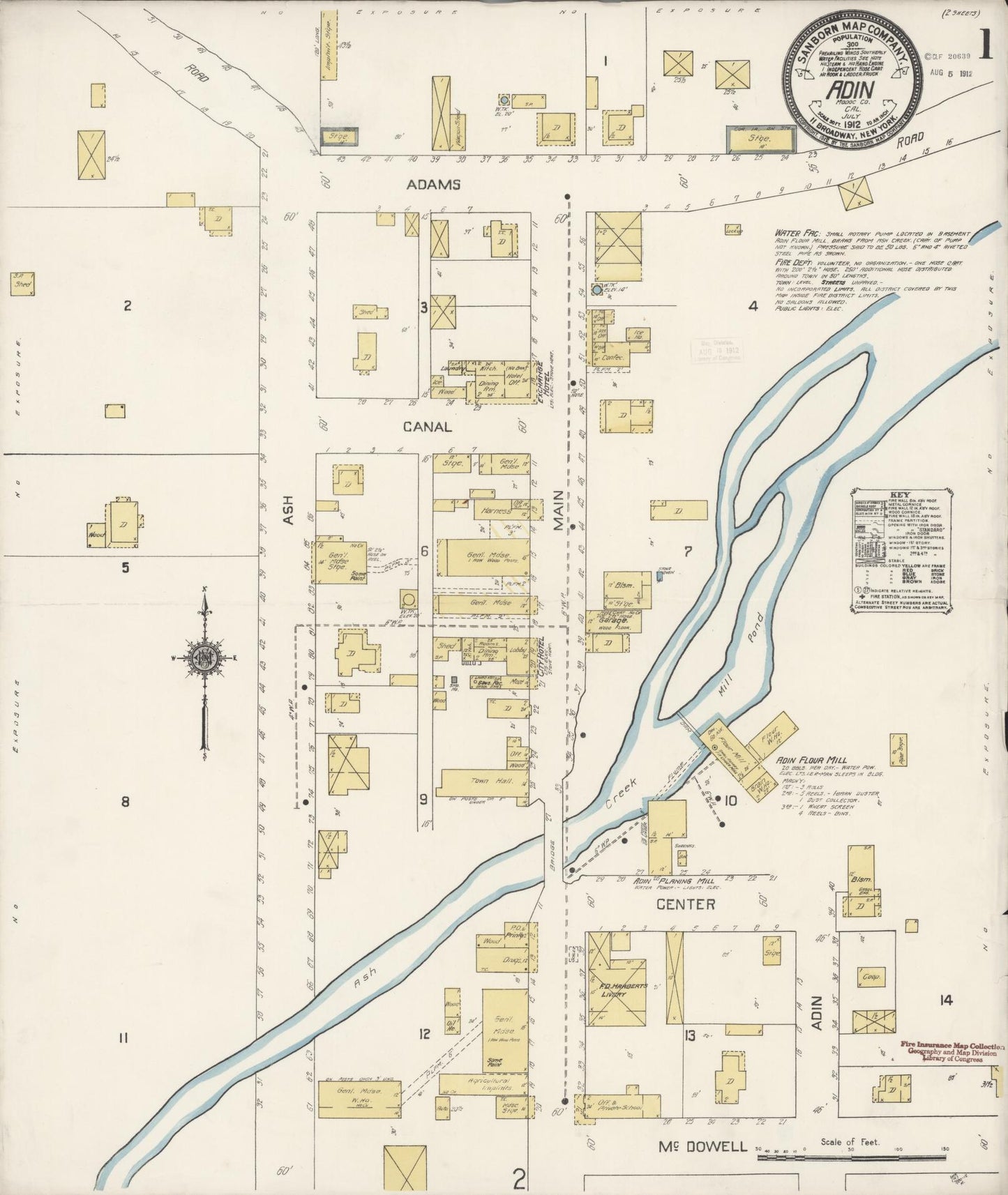 Sanborn Fire Insurance Map from Adin, Modoc County, California (1912), Sheet #0001 - Historic Sanborn Fire Insurance Map Print, vintage old map wall art, antique decor, genealogy gift, California California map